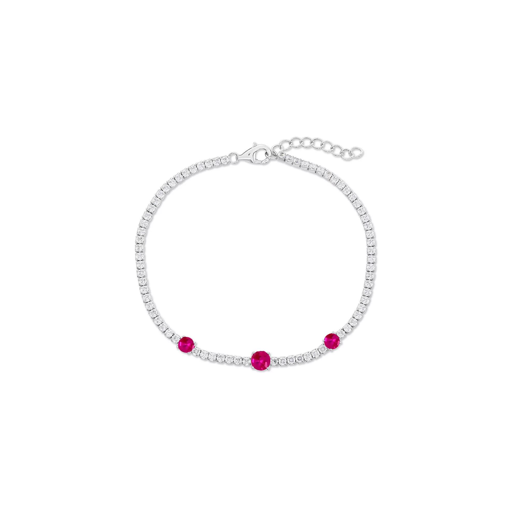 Argento Bella Sterling Silver Cubic Zirconia Tennis Bracelet, Women's, Size: 7-8" ADJ, Red Product Image