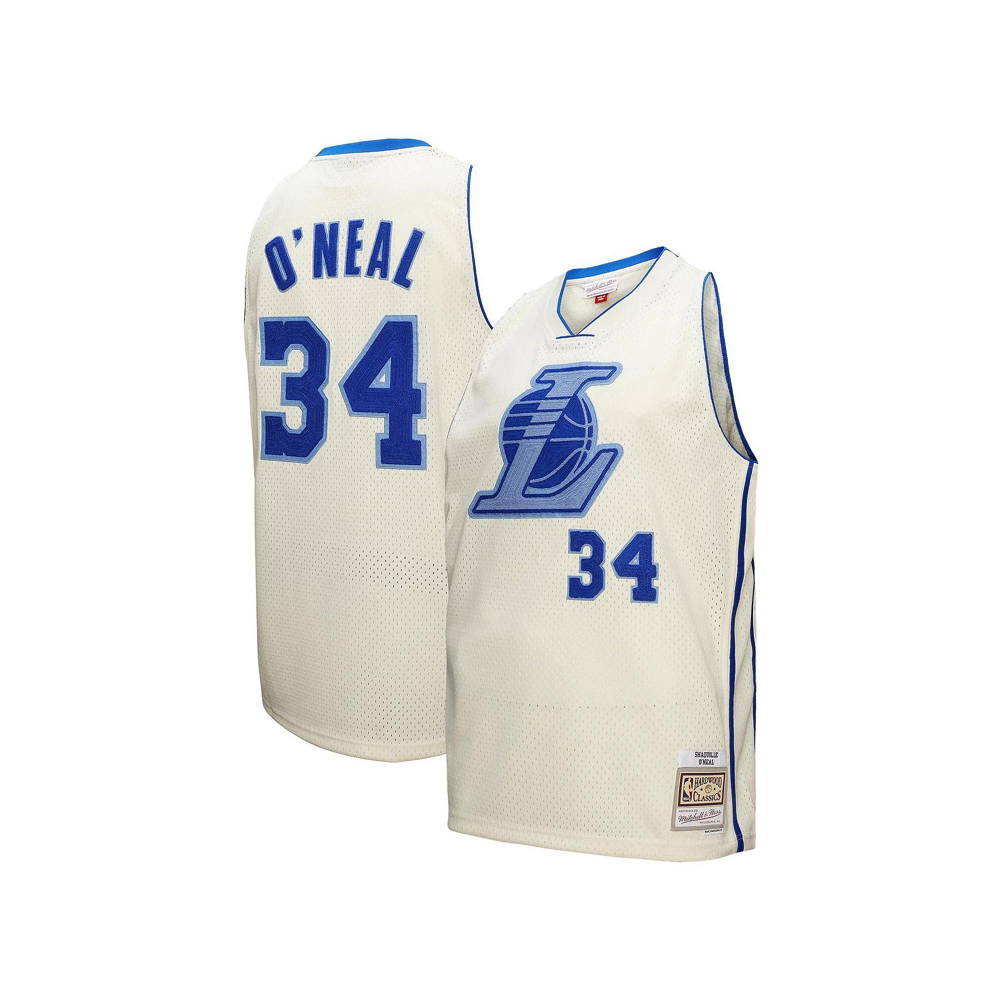 Men's Mitchell & Ness Shaquille O'Neal Cream Los Angeles Lakers Chainstitch Swingman Jersey,  Product Image