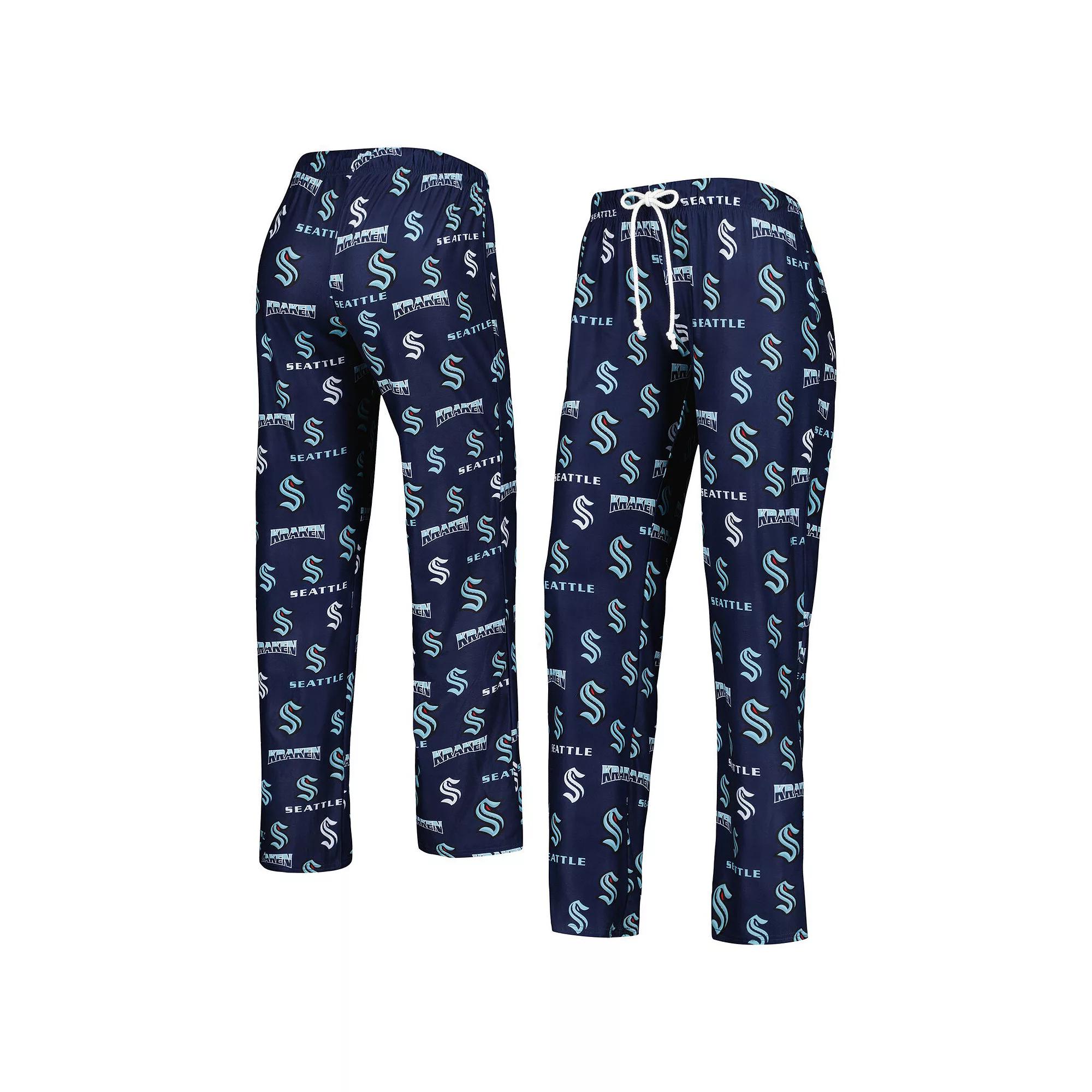 Women's Concepts Sport Deep Sea Blue Seattle Kraken Breakthrough Allover Logo Sleep Pants, Size: Small, Krk Blue Product Image