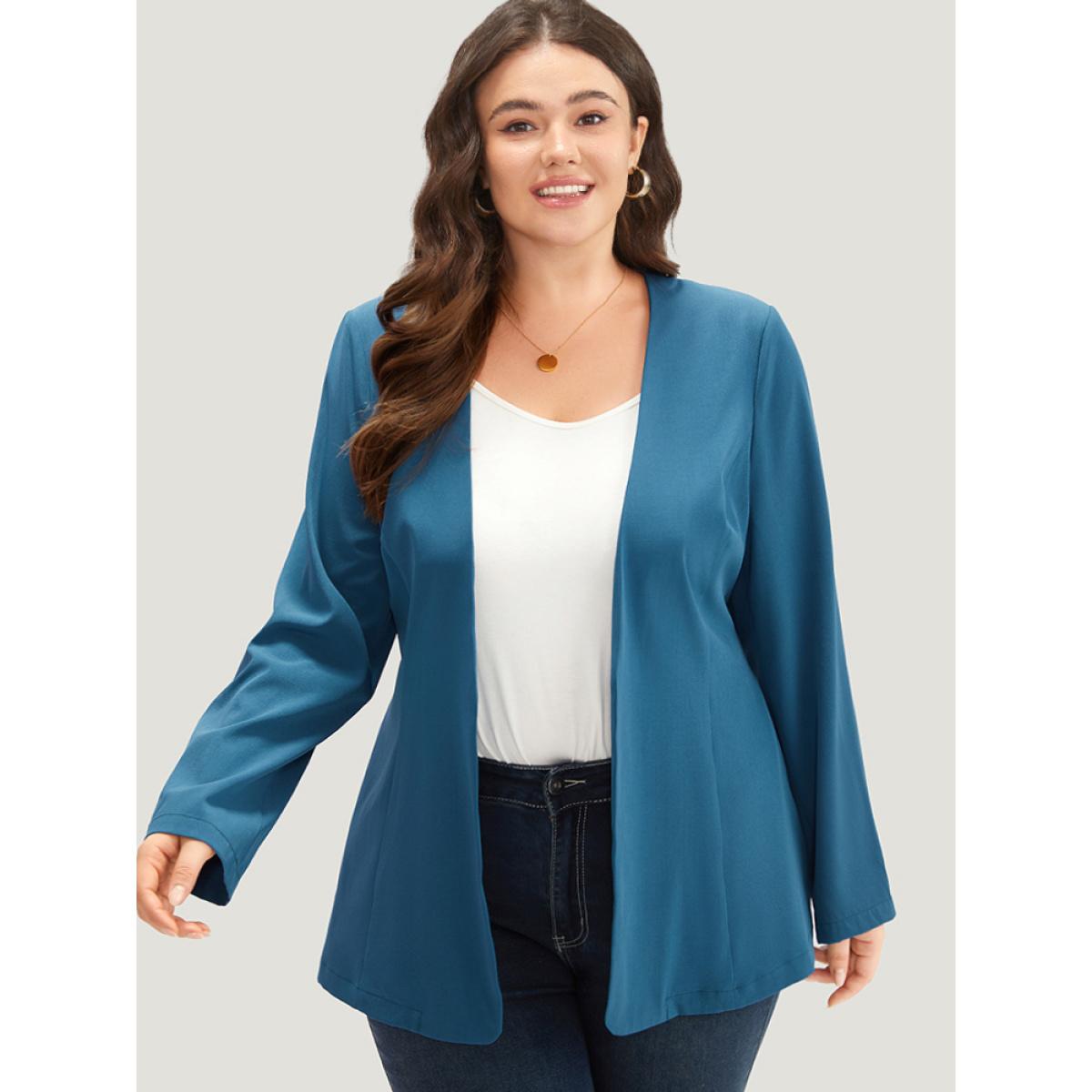 Plus Size Solid Belted Knot Blazer Cerulean Women Dailywear Plain Plain Sleeve Long Sleeve Open Front 22-24/3X Belt Casual Blazers BloomChic Product Image