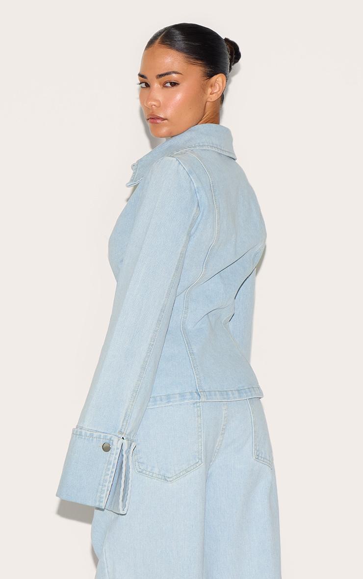 Petite Light Blue Long Sleeve Fitted Denim Shirt Product Image