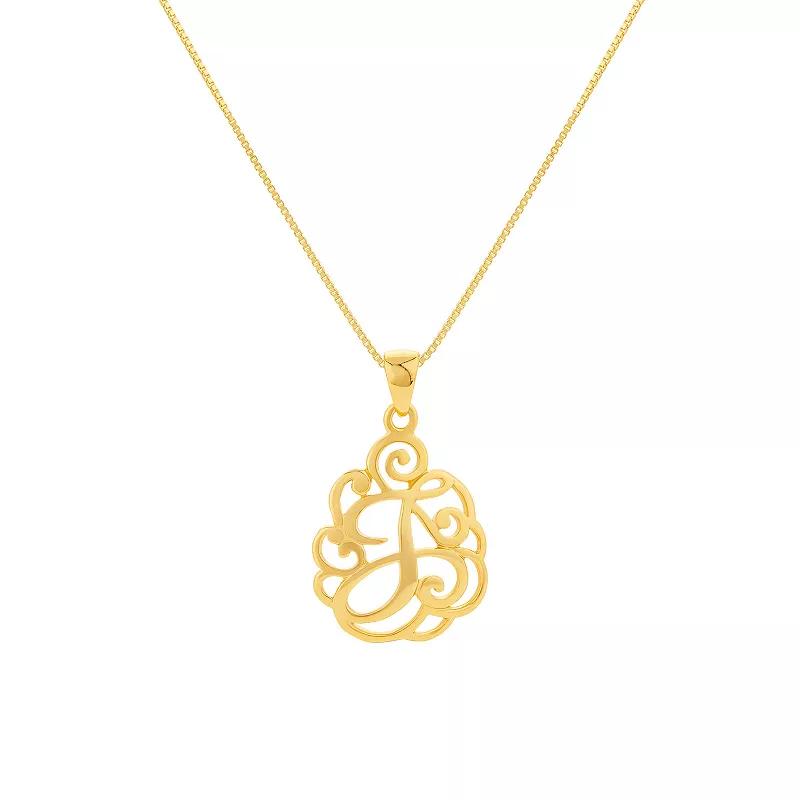 PRIMROSE Sterling Silver Monogram Initial Pendant Necklace, Women's, Size: 18", Gold Tone T Product Image