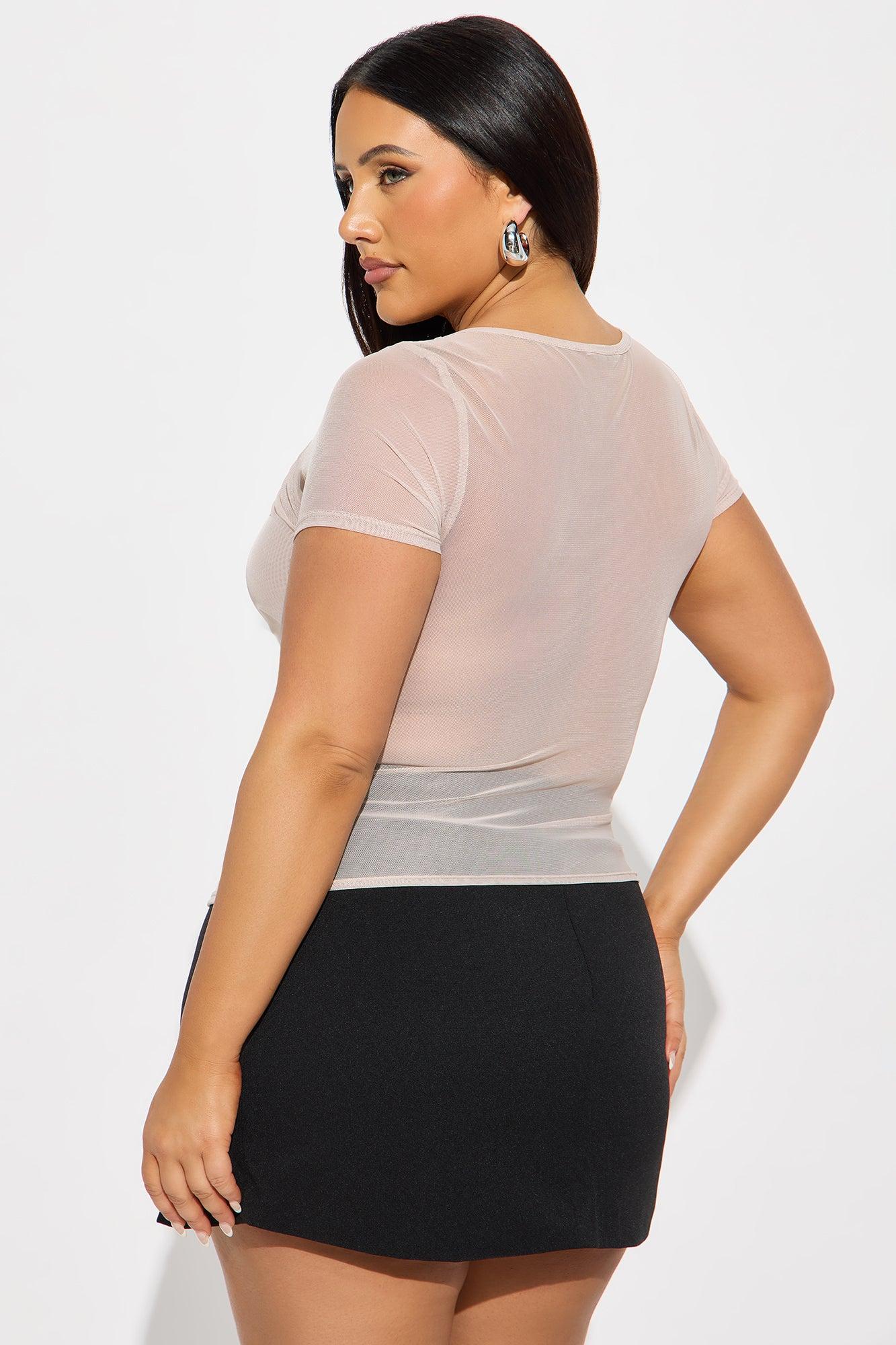 Ruched Short Sleeve Mesh Top - Stone Product Image