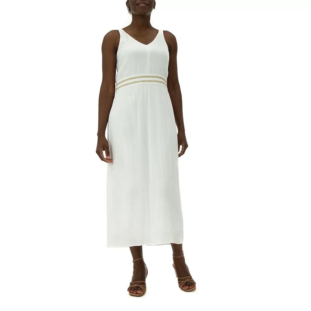 Women's Nina Leonard Embroidered Waist Gauze Maxi Dress, Size: XL, White Gold Product Image