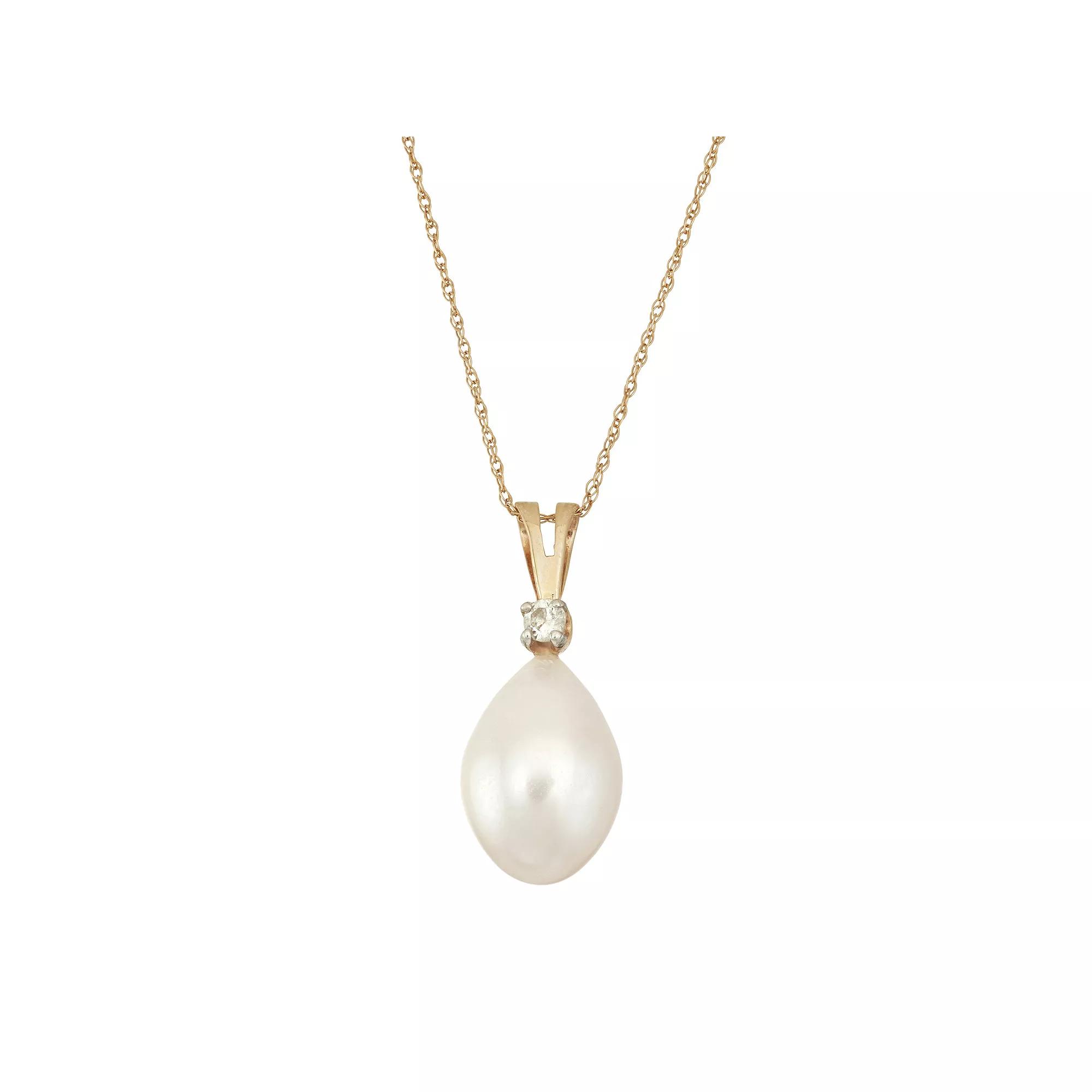14k Gold Freshwater Cultured Pearl & Diamond Accent Pendant Necklace, Women's, White Product Image