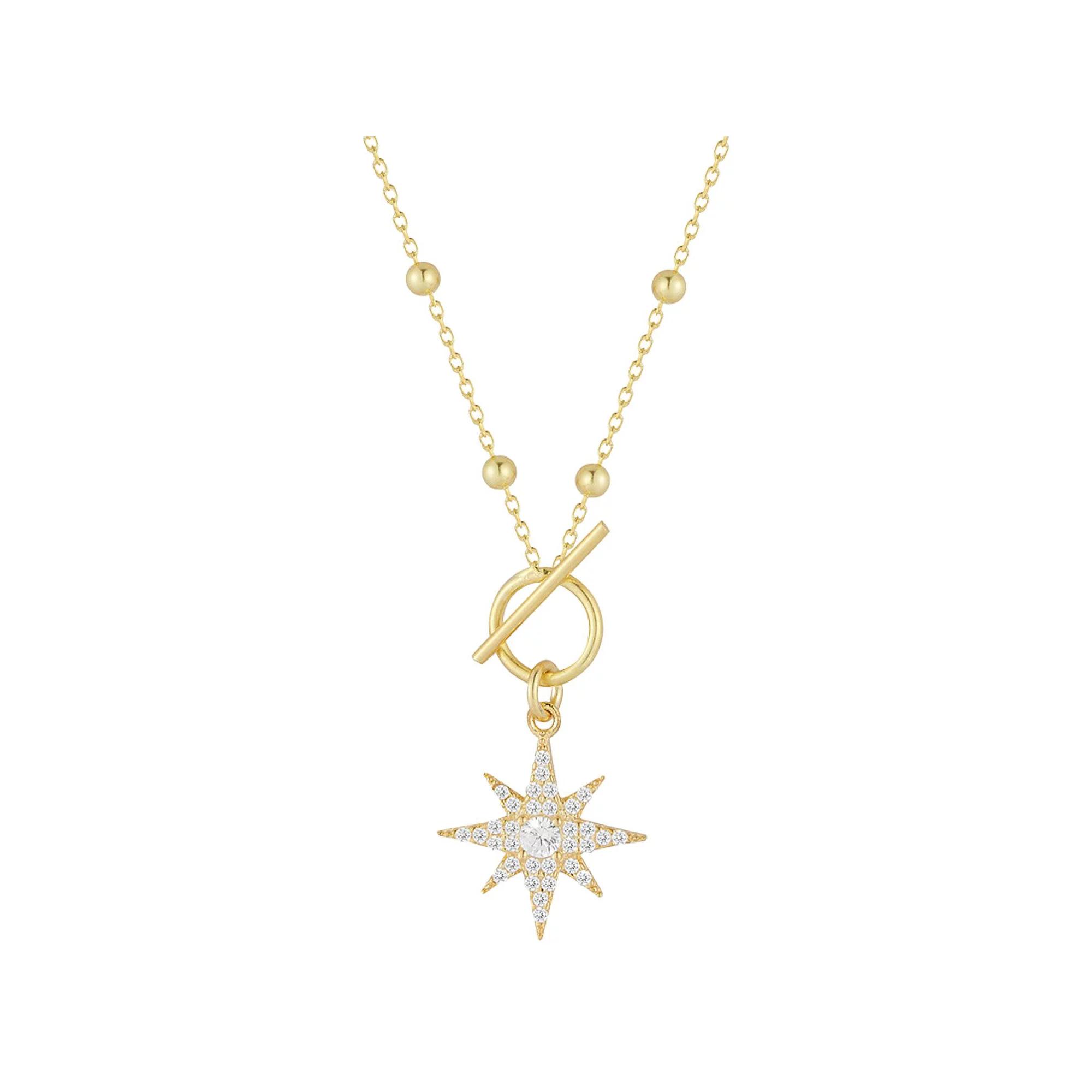 Sunkissed Sterling 14k Gold Over Silver Cubic Zirconia North Star Toggle Necklace, Women's, Gold Tone Product Image