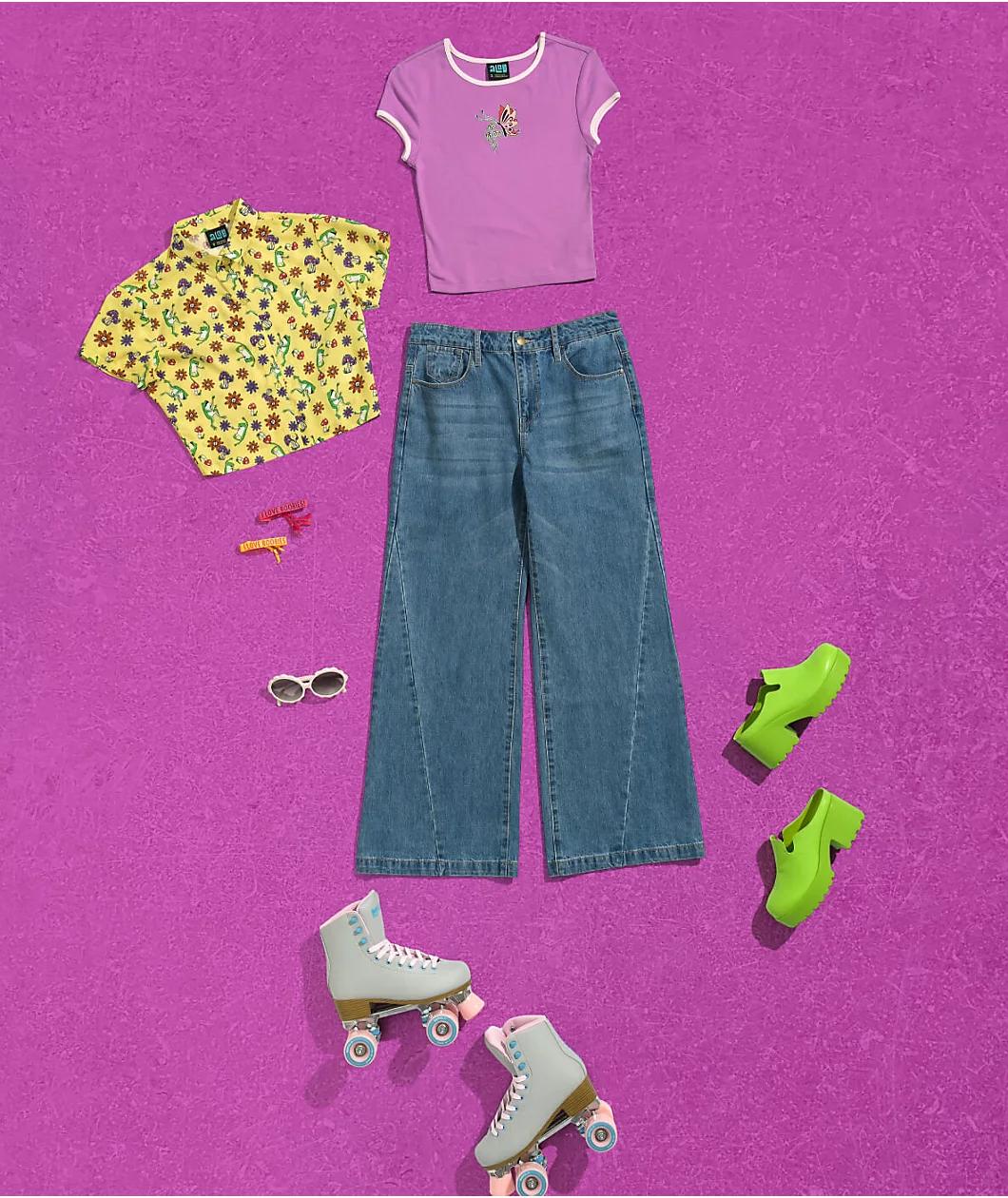 A.LAB Goldie Frog Print Yellow Crop Shirt Product Image