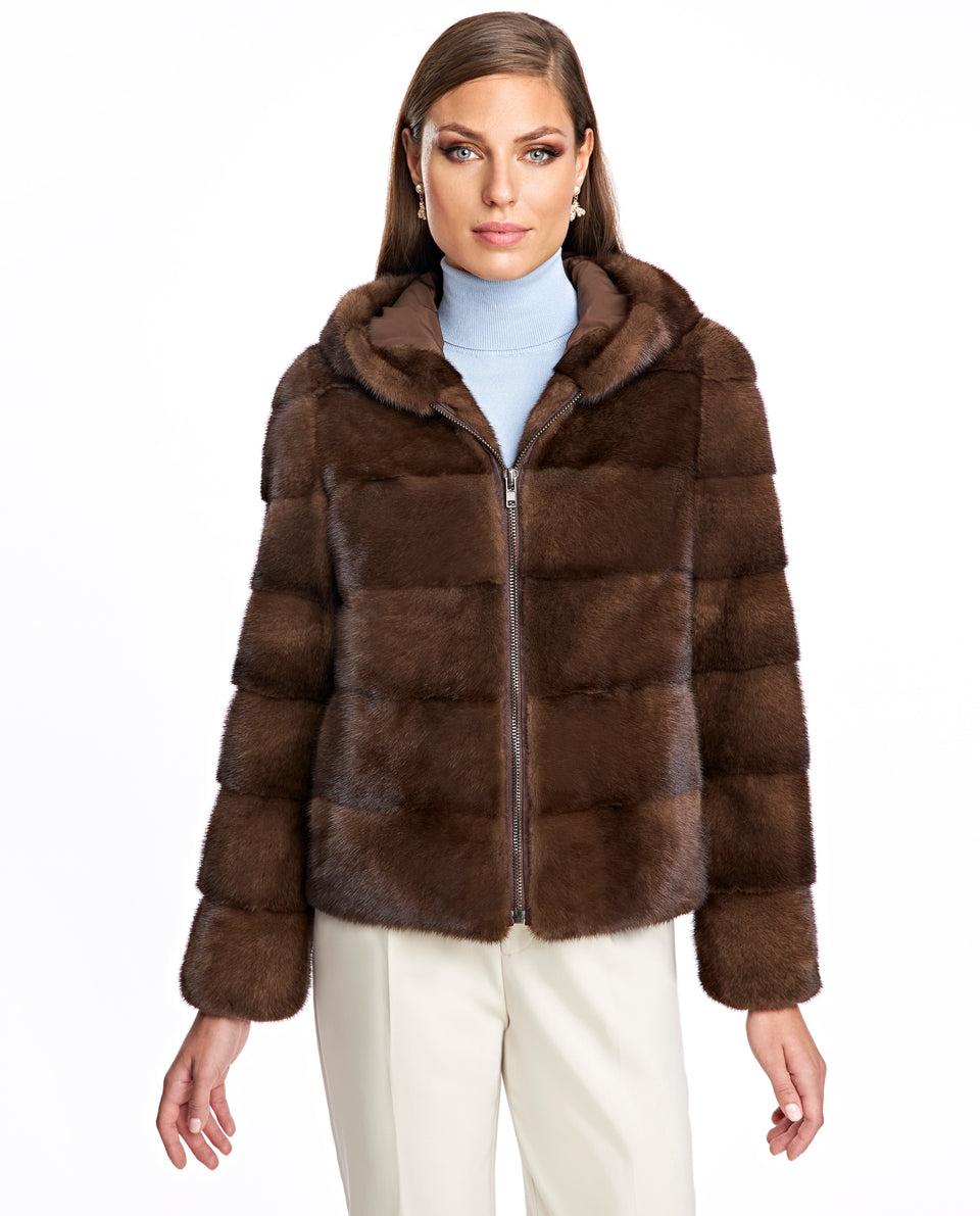 Hooded Horizontal Mink Jacket Product Image