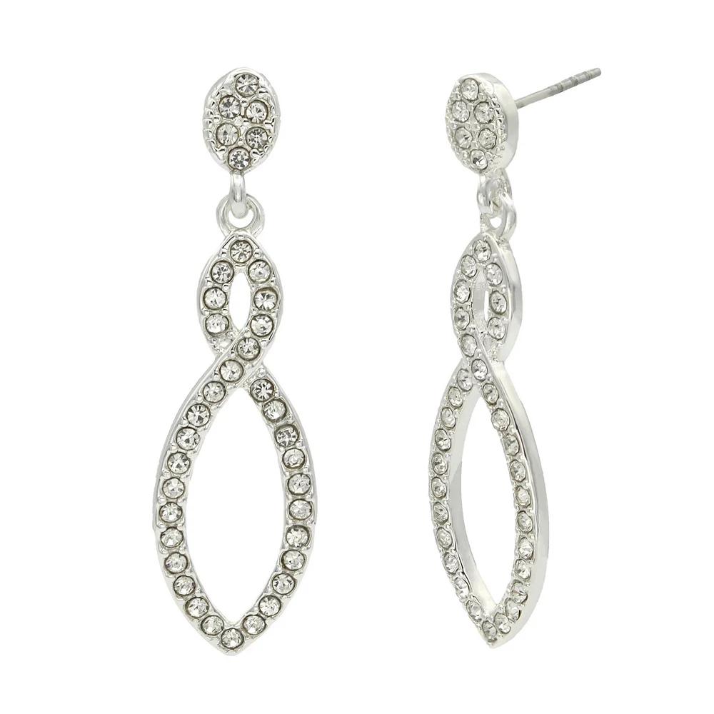 City Luxe Silver Tone Crystal Pave Open Drop Earrings, Women's, Silver Tone Clear Product Image