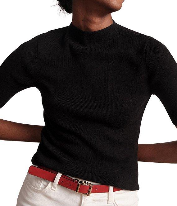FRANCES VALENTINE Marie Knit Mock Neck 3/4 Sleeve Sweater Top Product Image