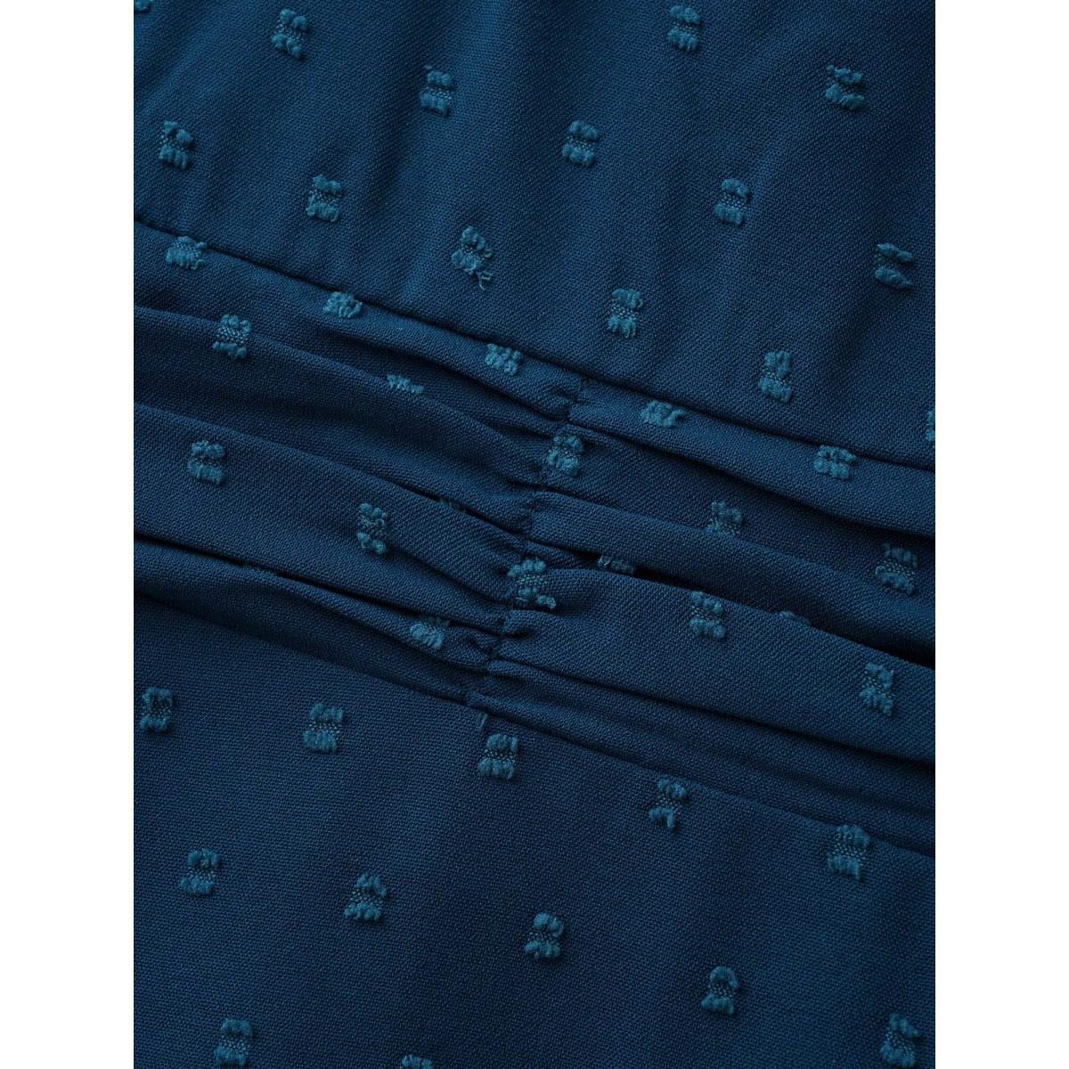 Plus Size Overlap Collar Textured Ruched Dress Aegean Women Elegant Texture Overlap Collar Long Sleeve Curvy BloomChic 12/L Product Image