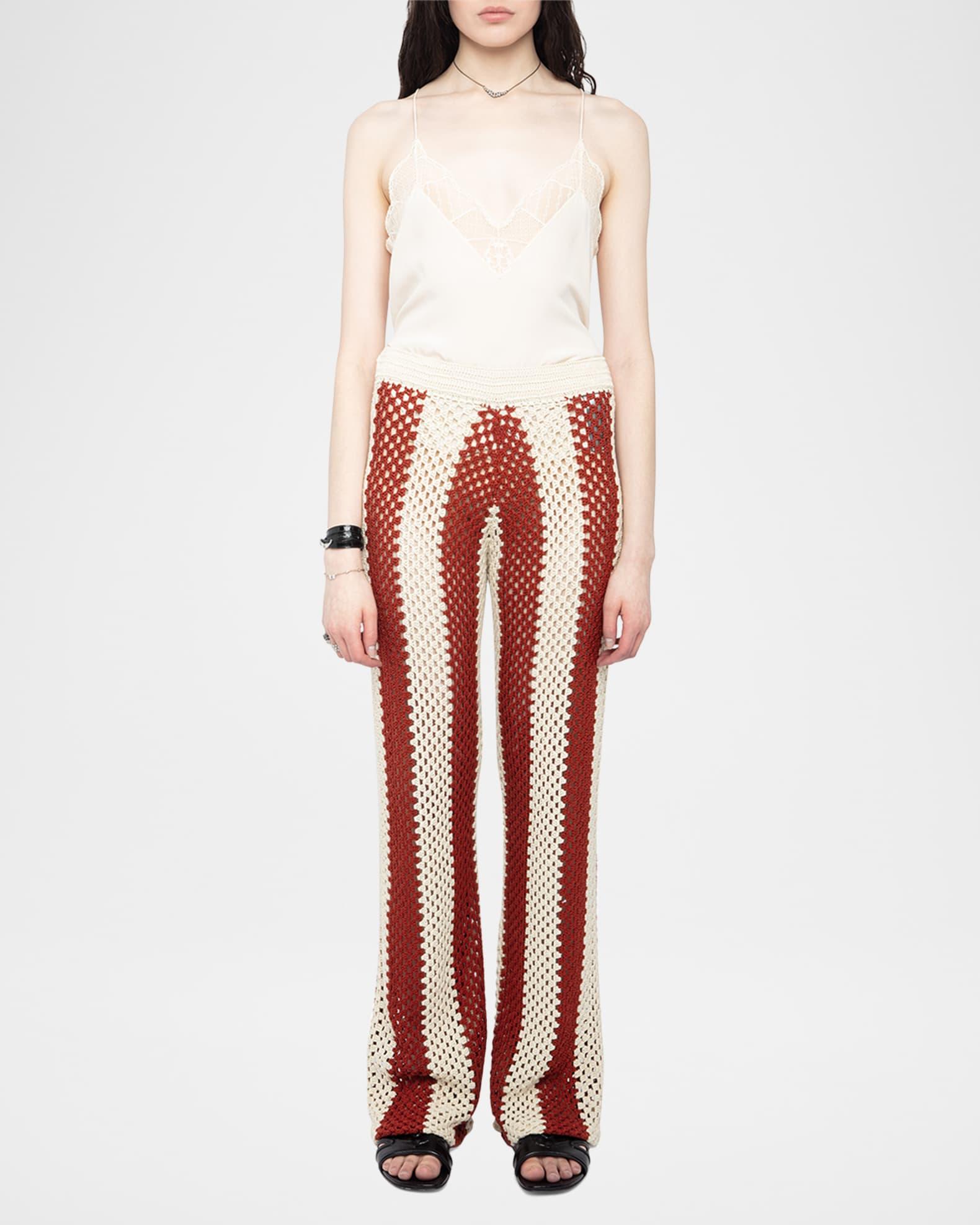 Pia Striped Crochet-Knit Pants Product Image