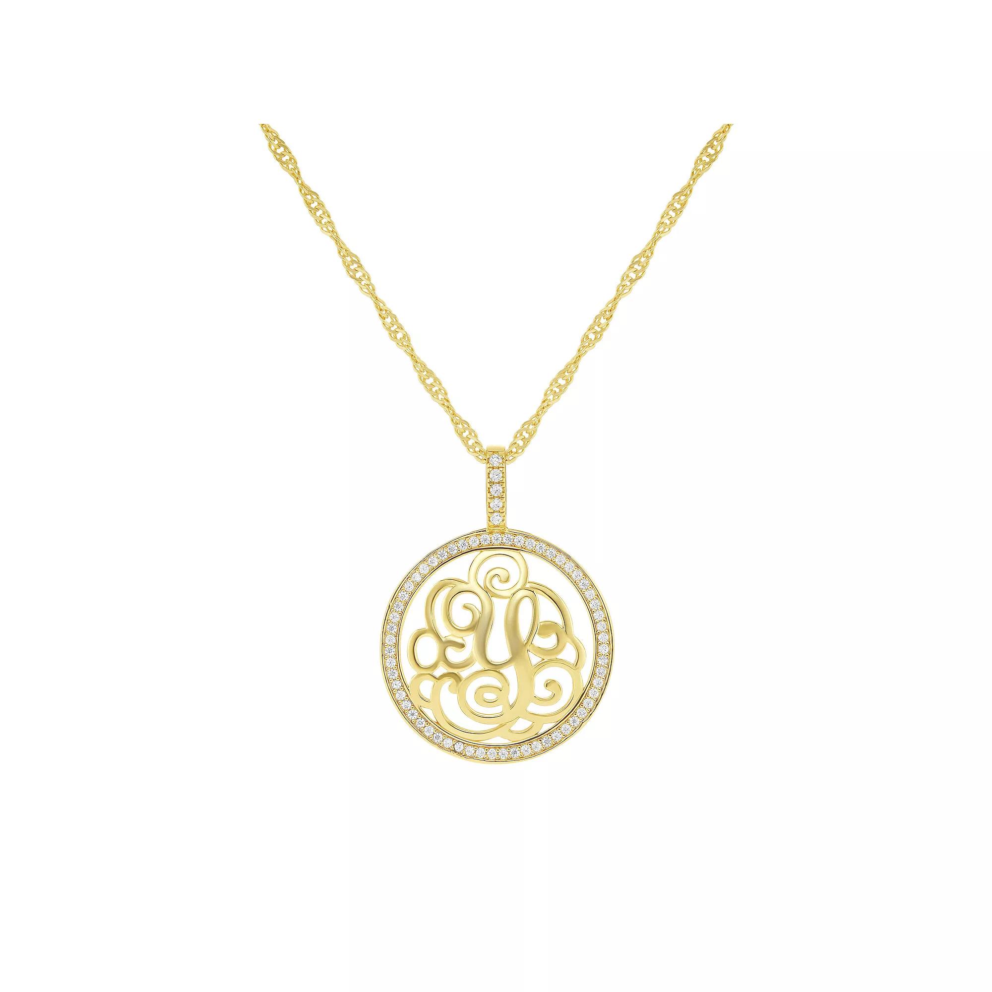 PRIMROSE Cubic Zirconia Initial Coin Pendant Necklace, Women's, Size: 18-20" ADJ, Gold Tone Y Product Image