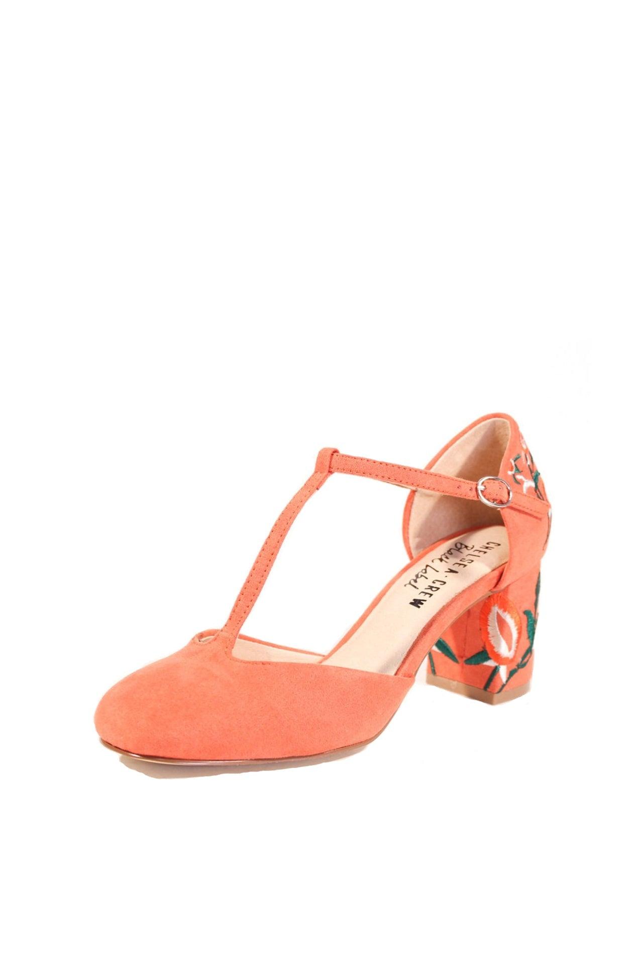 Frenchie T-Strap Embroidered Heels Product Image