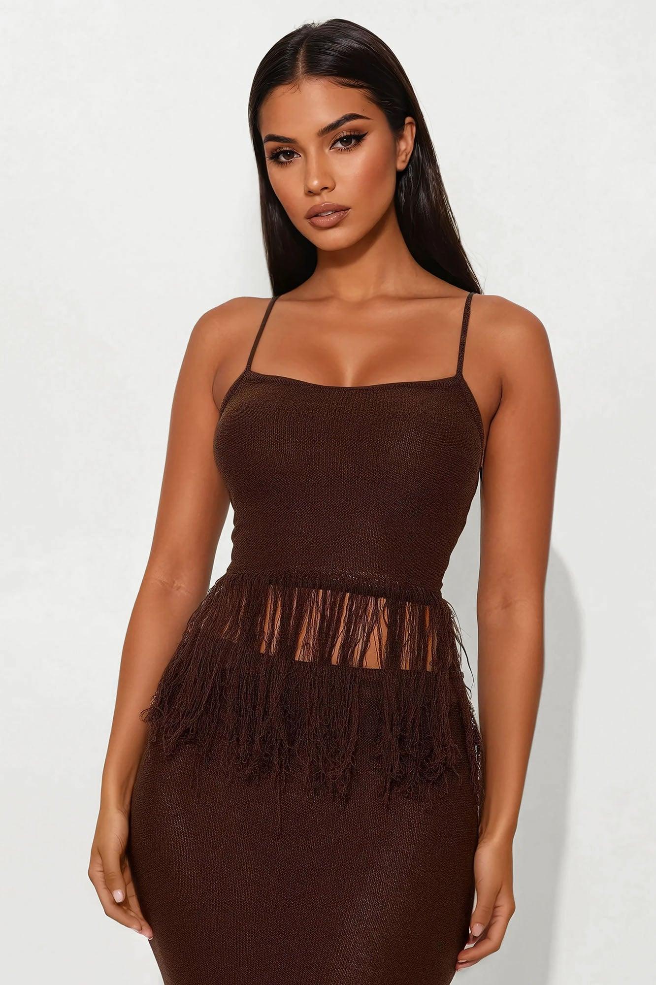 Happy To Be Here Crochet Skirt Set - Brown Female Product Image