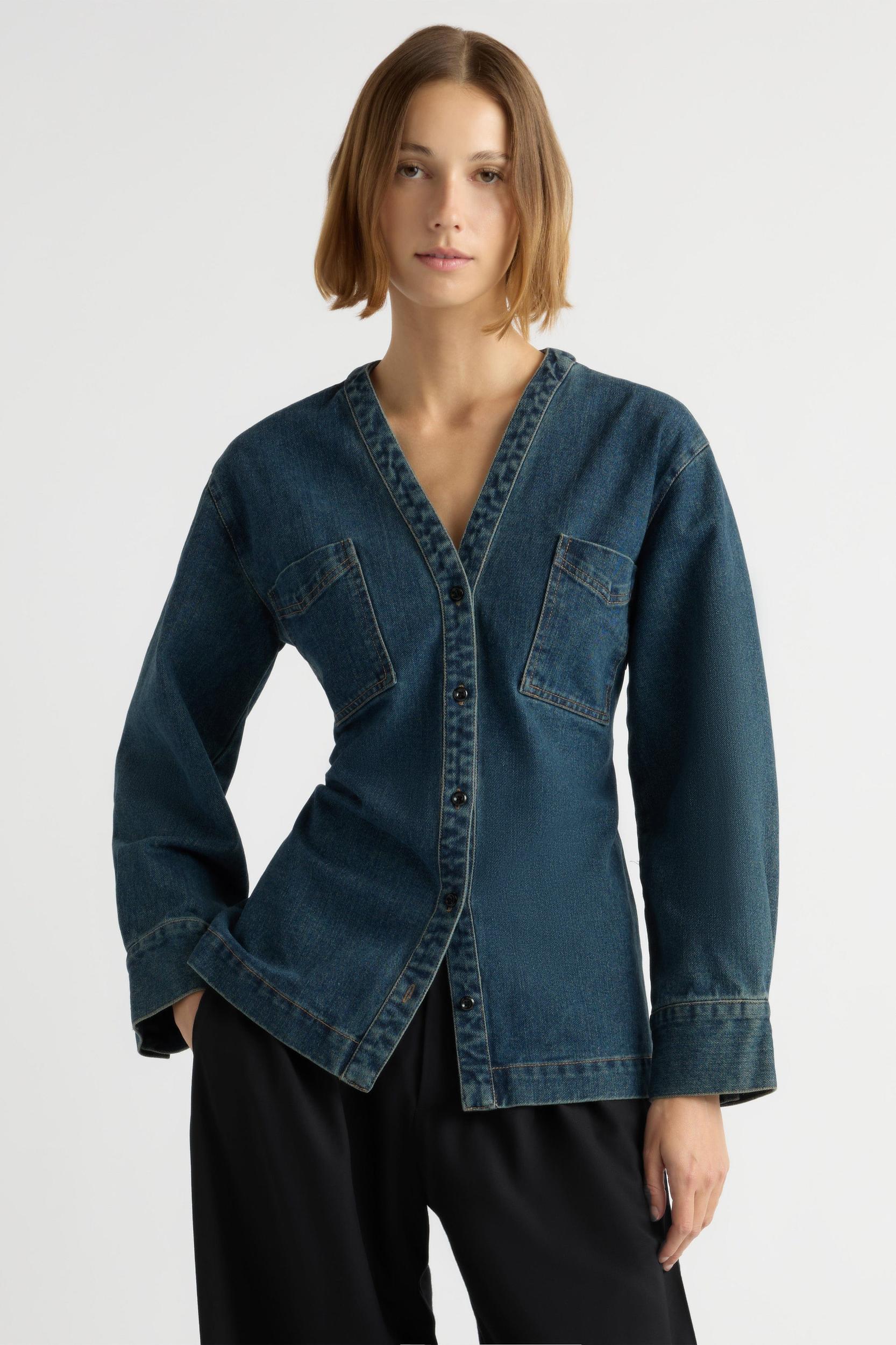 Emmett Structured-Sleeve Denim Jacket Product Image