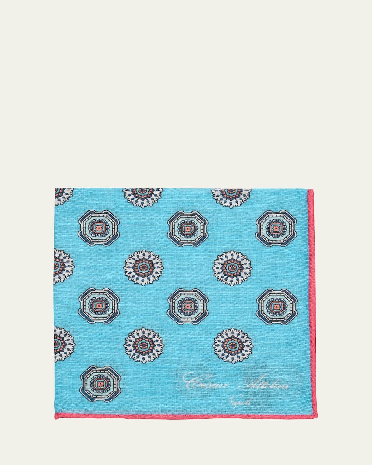 Men's Linen and Cotton Medallion Pocket Square Product Image