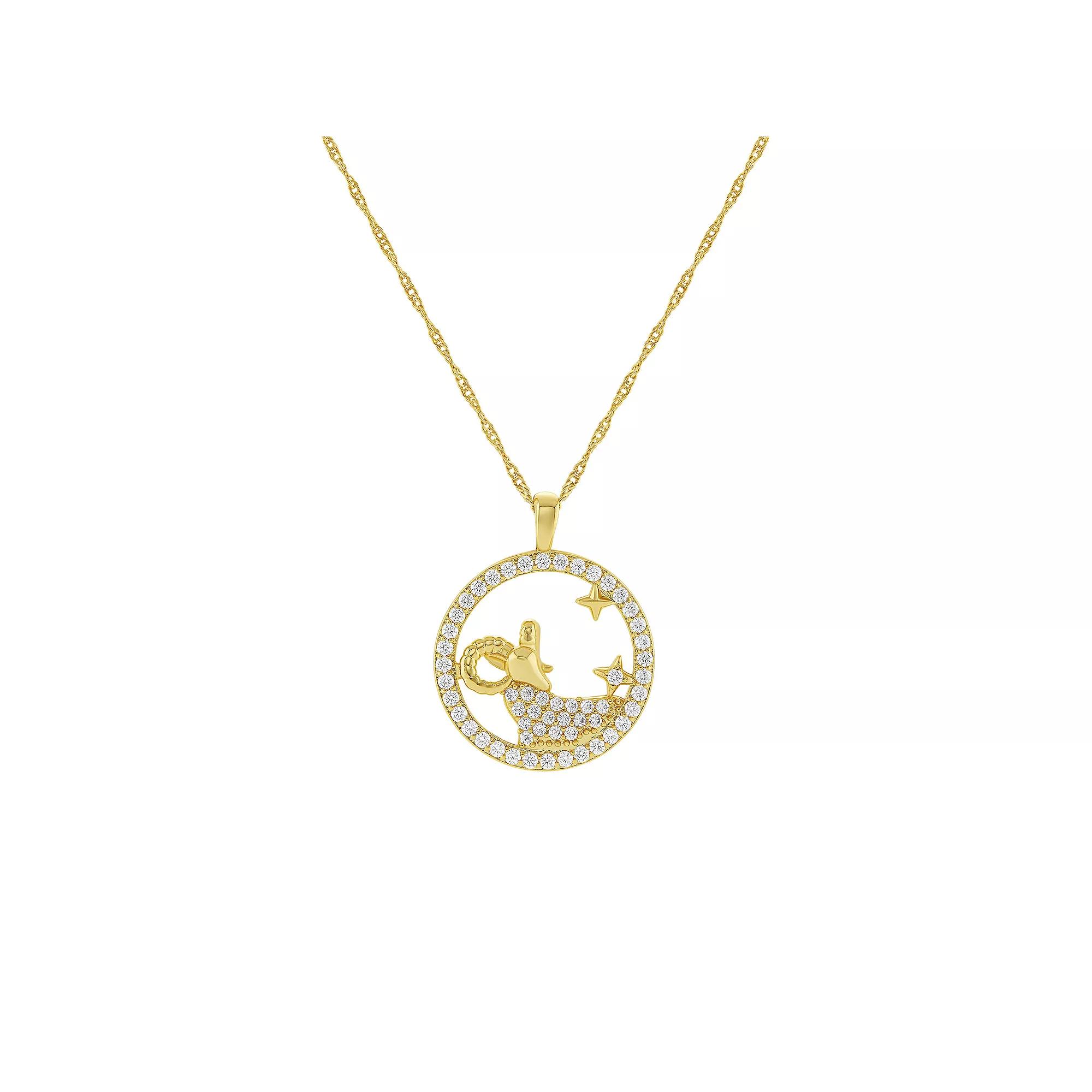 PRIMROSE 18k Gold Plated Cubic Zirconia Zodiac Coin Pendant Necklace, Women's, Size: 18", Aries Product Image