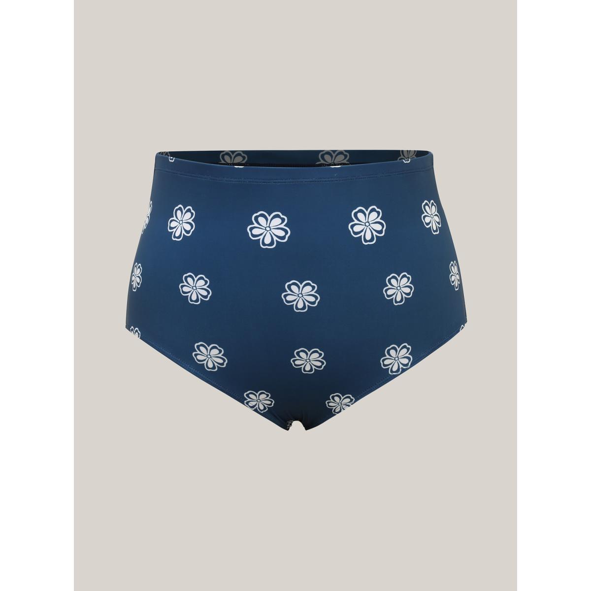 Plus Size Floral Fun Knotted Bodice Swim Dress Women's Swimwear Indigo Resort Bodycon V-neck High stretch Curve Swim Dresses BloomChic 10/M Product Image