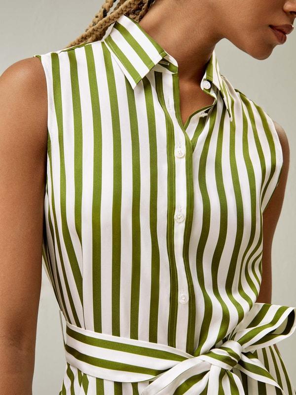 Silk Striped Sleeveless Dress Product Image