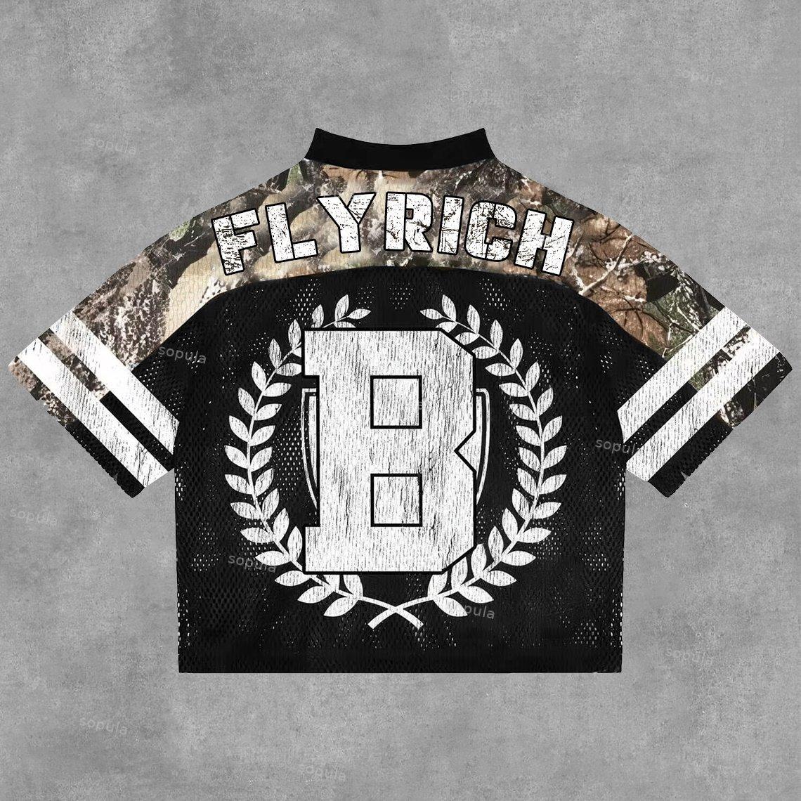 Sopula Vintage Fly Rich No.22 Graphics Blokecore Blokette Football V-Neck T-Shirt Product Image