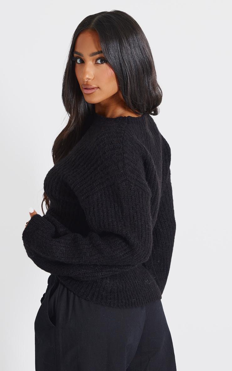 Petite Black Oversized Fluffy Knitted Sweater Product Image