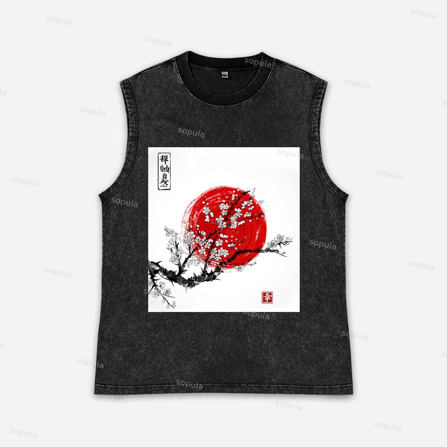 Vintage Sunrise Graphic Acid Washed Tank Tops Product Image