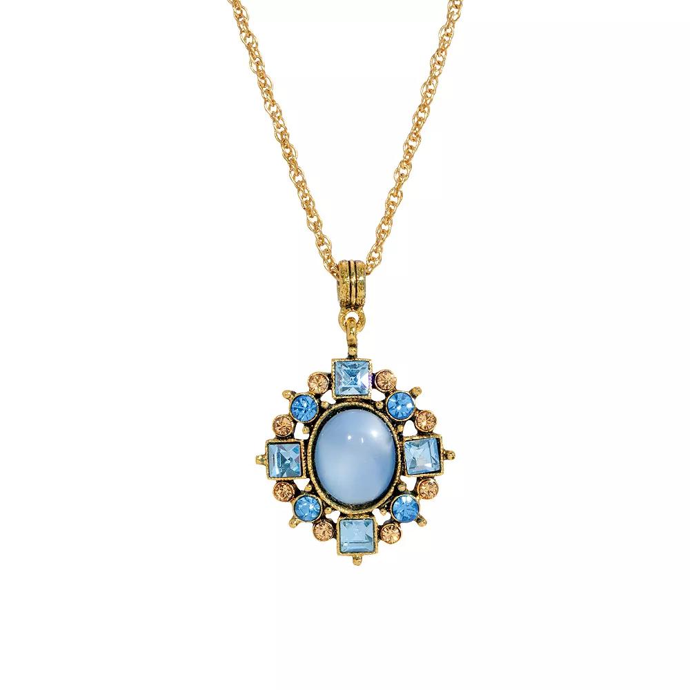 1928 Gold Tone Crystal Halo Pendant Necklace, Women's, Blue Product Image