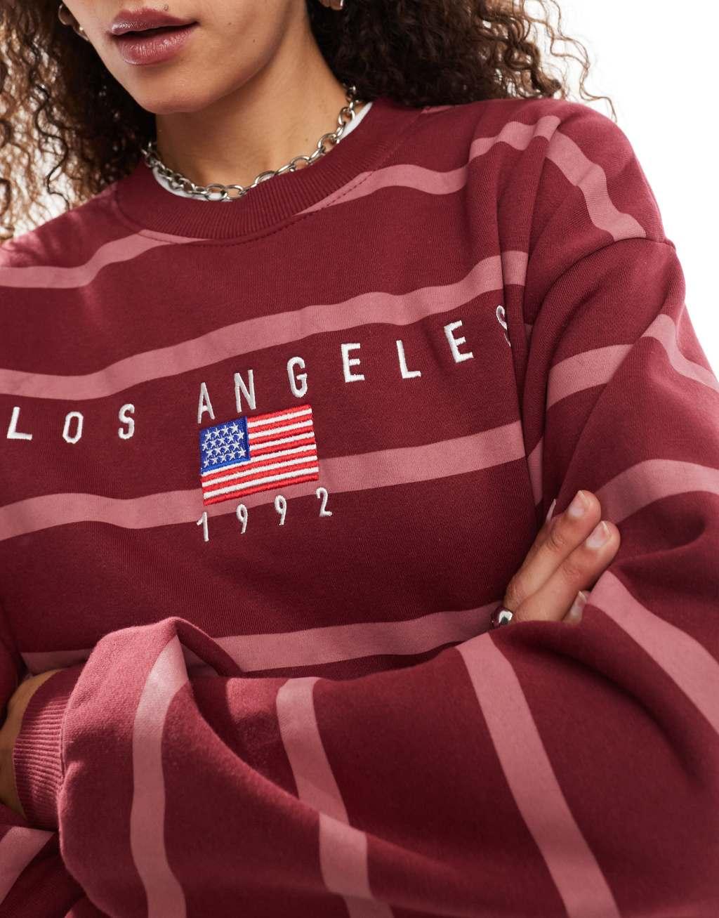 Daisy Street pink stripe LA embroidered sweatshirt Product Image
