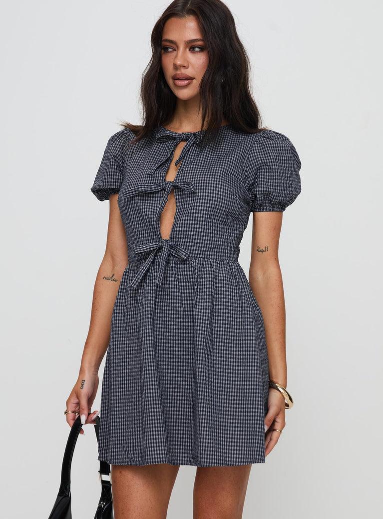 Nurture Bow Mini Dress Navy Check Product Image