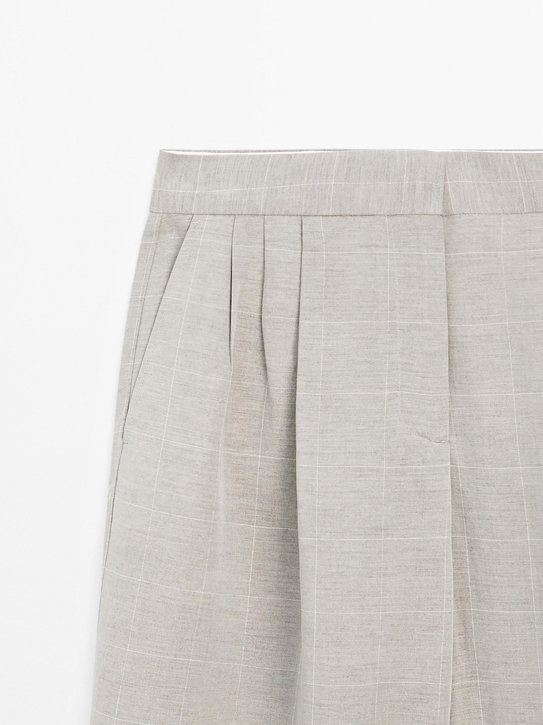 Linen blend check print trousers Product Image