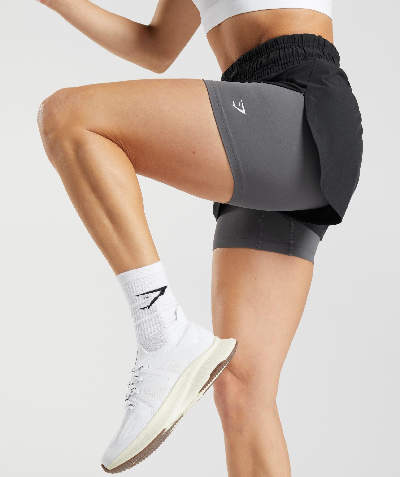 Gymshark Running 2 In 1 Shorts - Black/Silhouette Grey Female Product Image