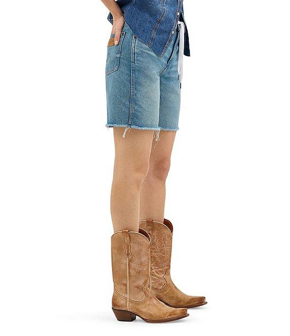 Wrangler Cowboy High Rise Long Line Raw Hem Denim Shorts Product Image
