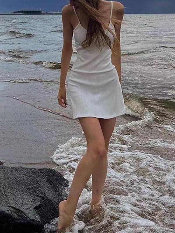 White Summer Beach Mini Dress Product Image