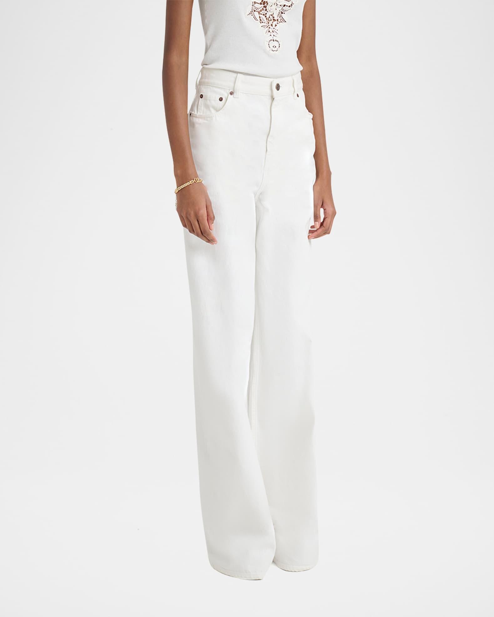 High-Rise White Denim Wide-Leg Palazzo Pants Product Image