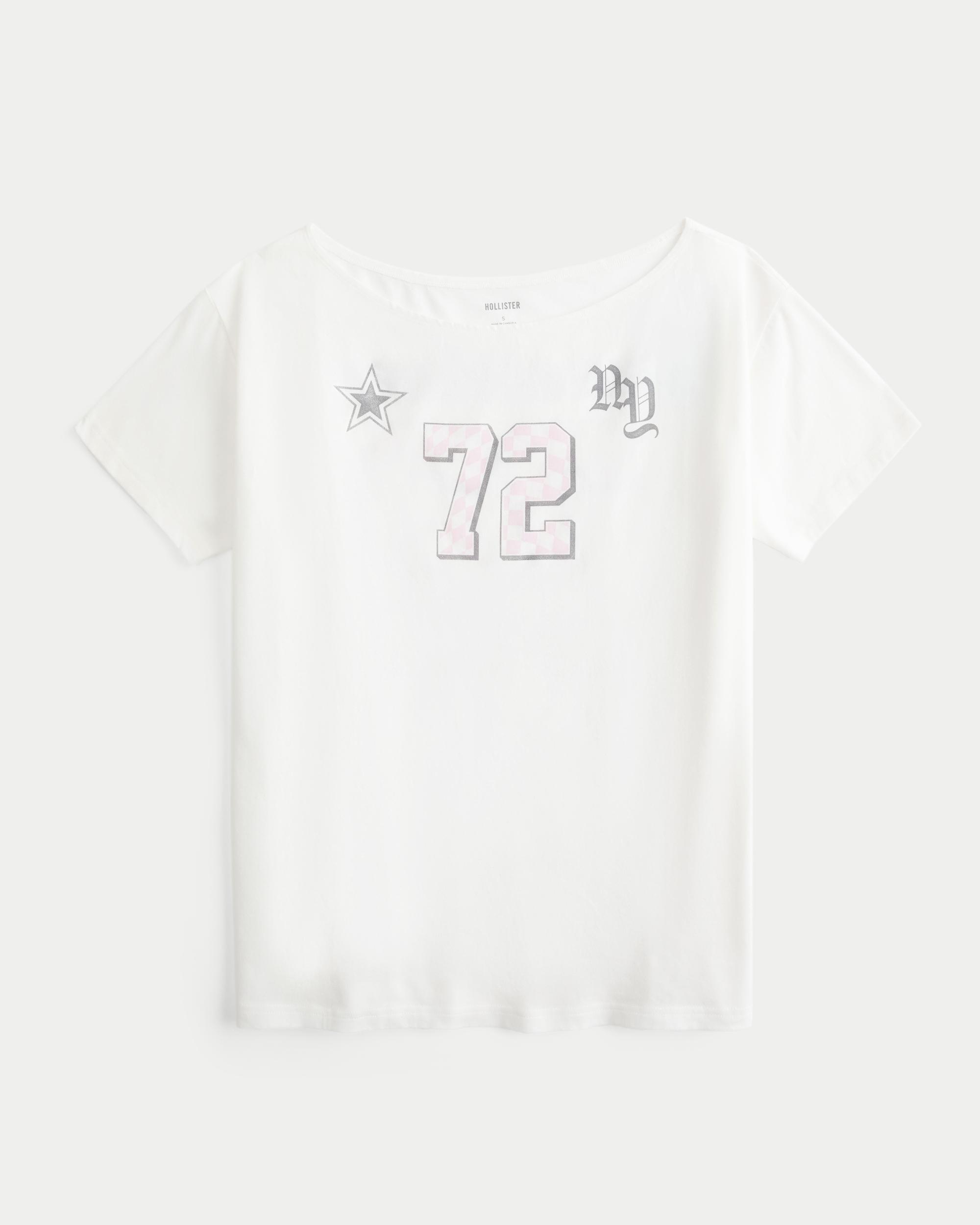 Oversized Off-the-Shoulder New York Raceway Graphic Tee Product Image