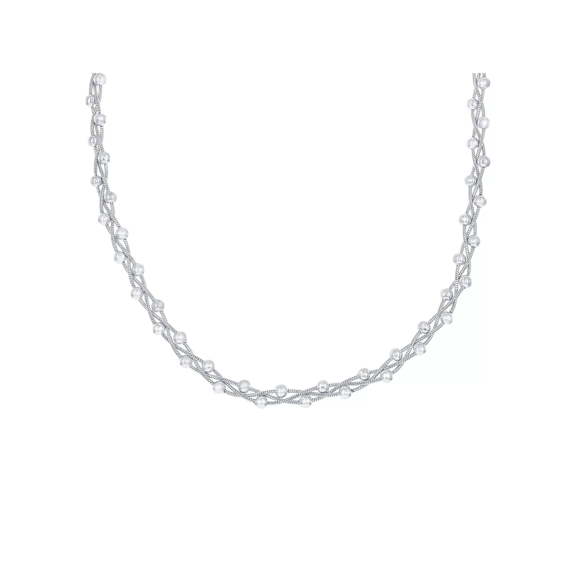 Sterling Silver Braided Bead Snake Chain Necklace, Women's Product Image