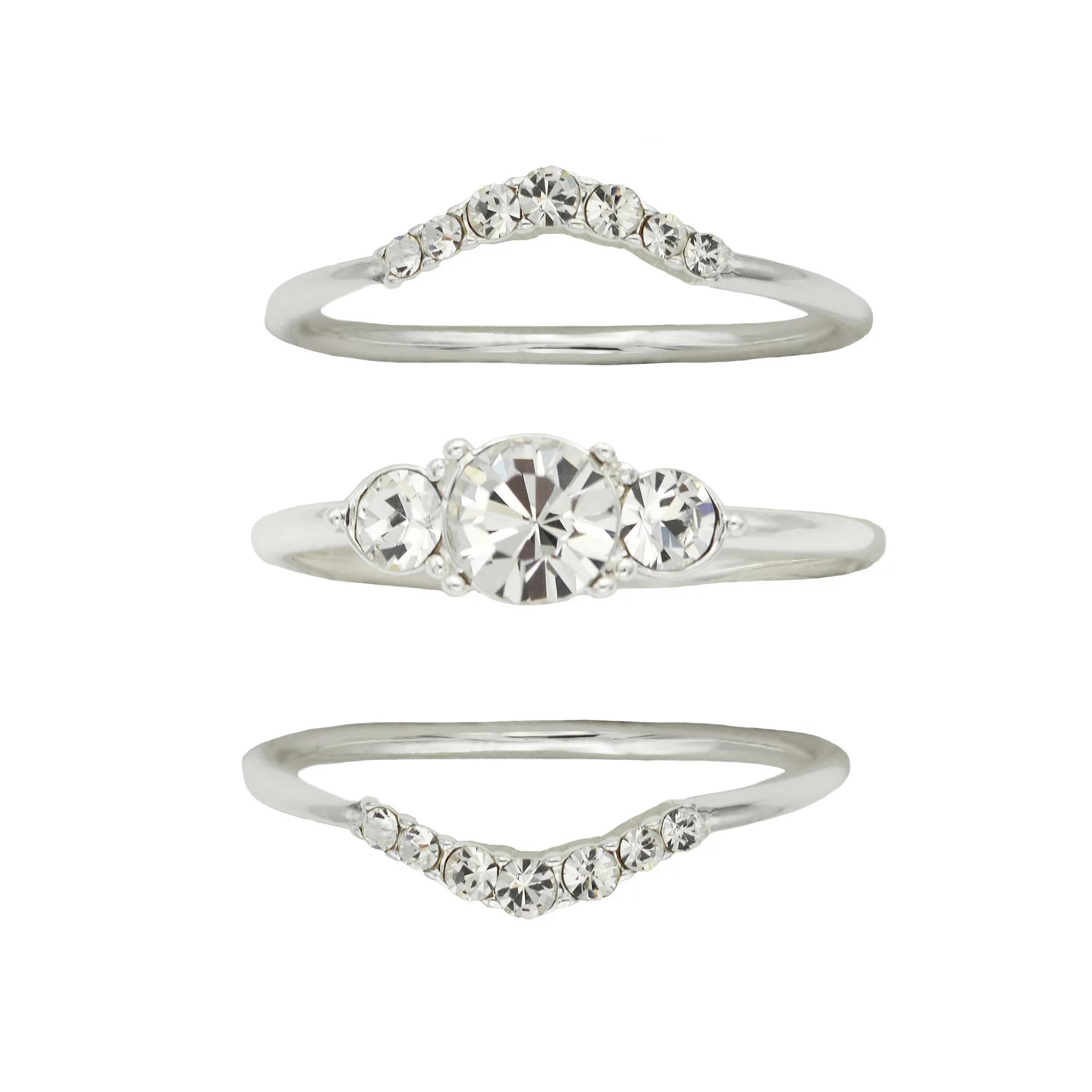 City Luxe 3-pc. Crystal Ring Set, Women's, Size: 9, Silver Tone Clear Product Image