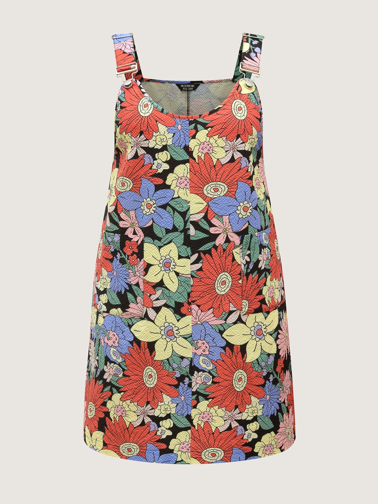 Floral Print Textured Overall Straps Dress Female Product Image