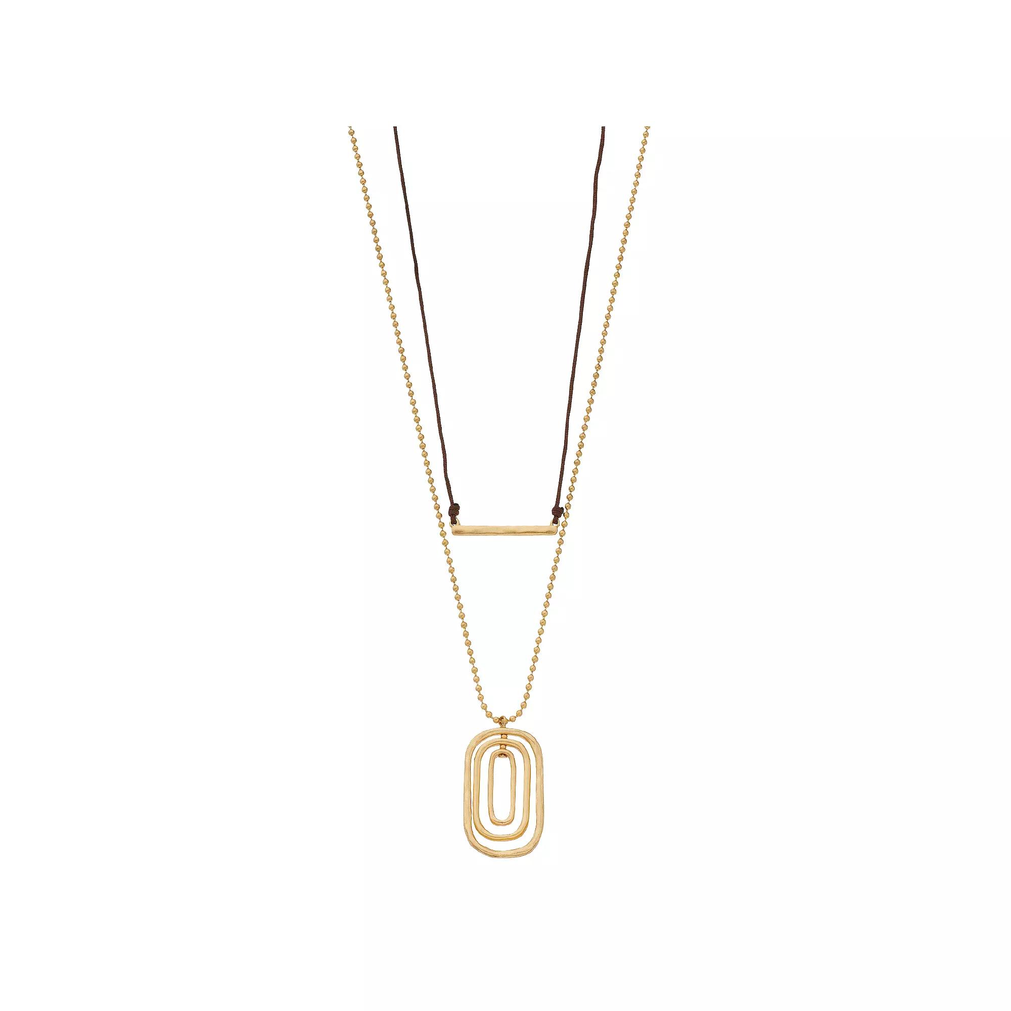 Bella Uno Worn Gold Double Drop Necklace, Womens Gold Tone Product Image