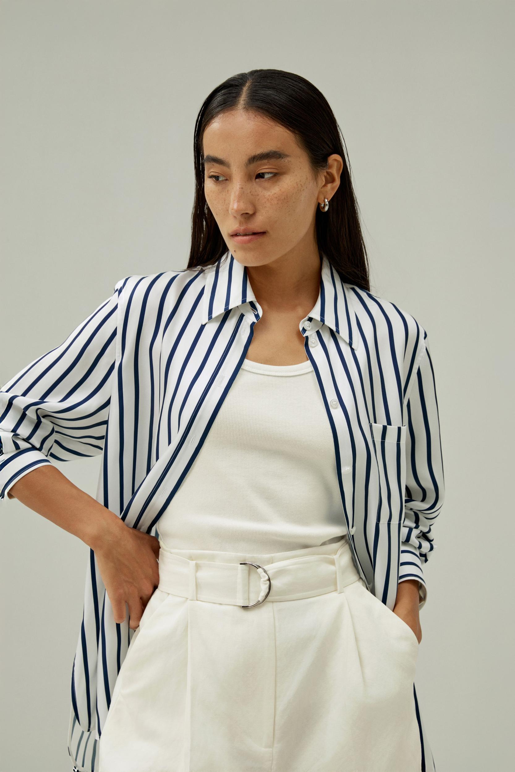 Oversized Palma Stripe Silk Shirt Product Image