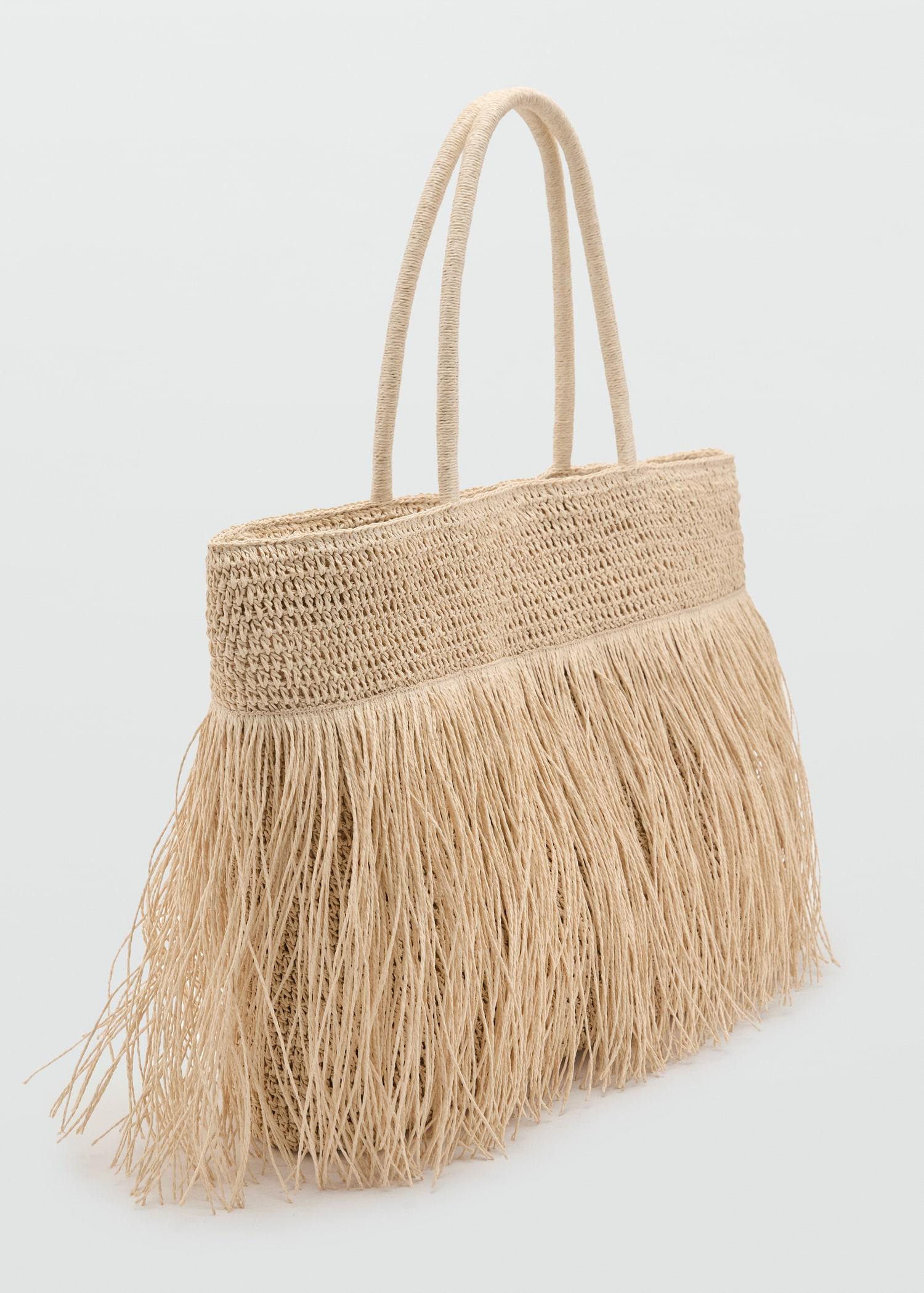 Natural fiber shoulder bag with fringes - Women | MANGO USA Product Image