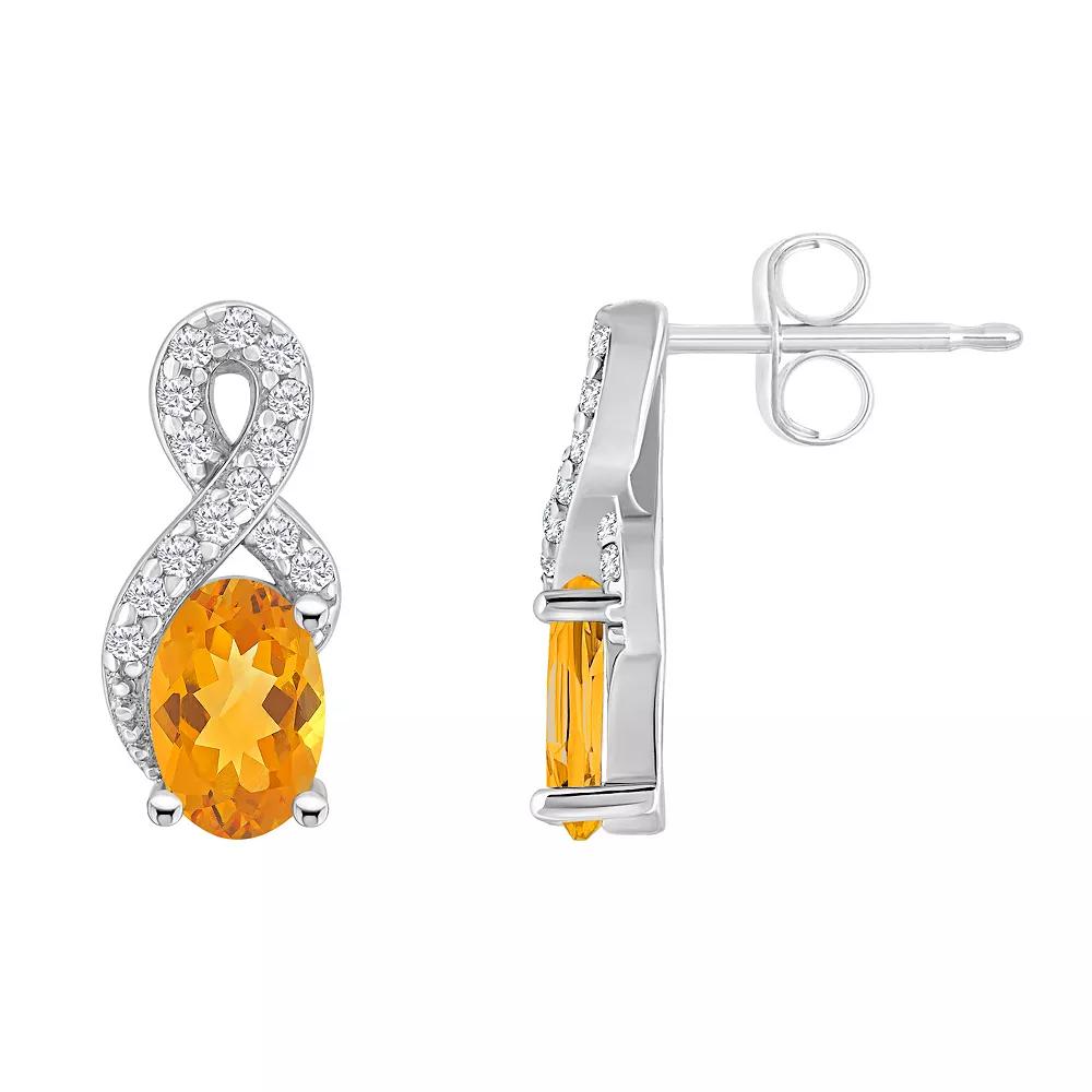 Celebration Gems Sterling Silver Citrine & White Topaz Accent Oval Drop Earrings, Women's Product Image