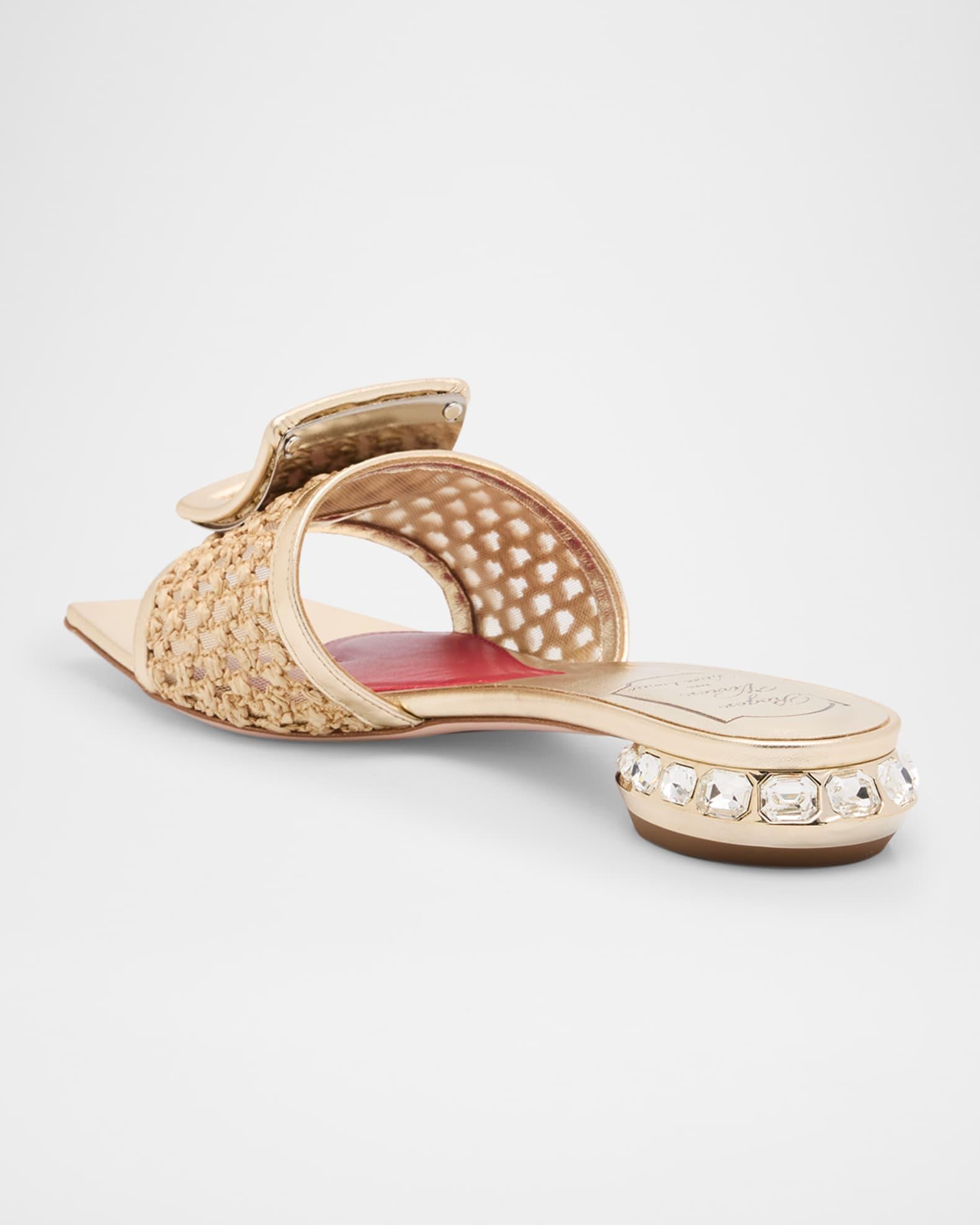 Leather & Raffia Jewel Slide Mules Product Image