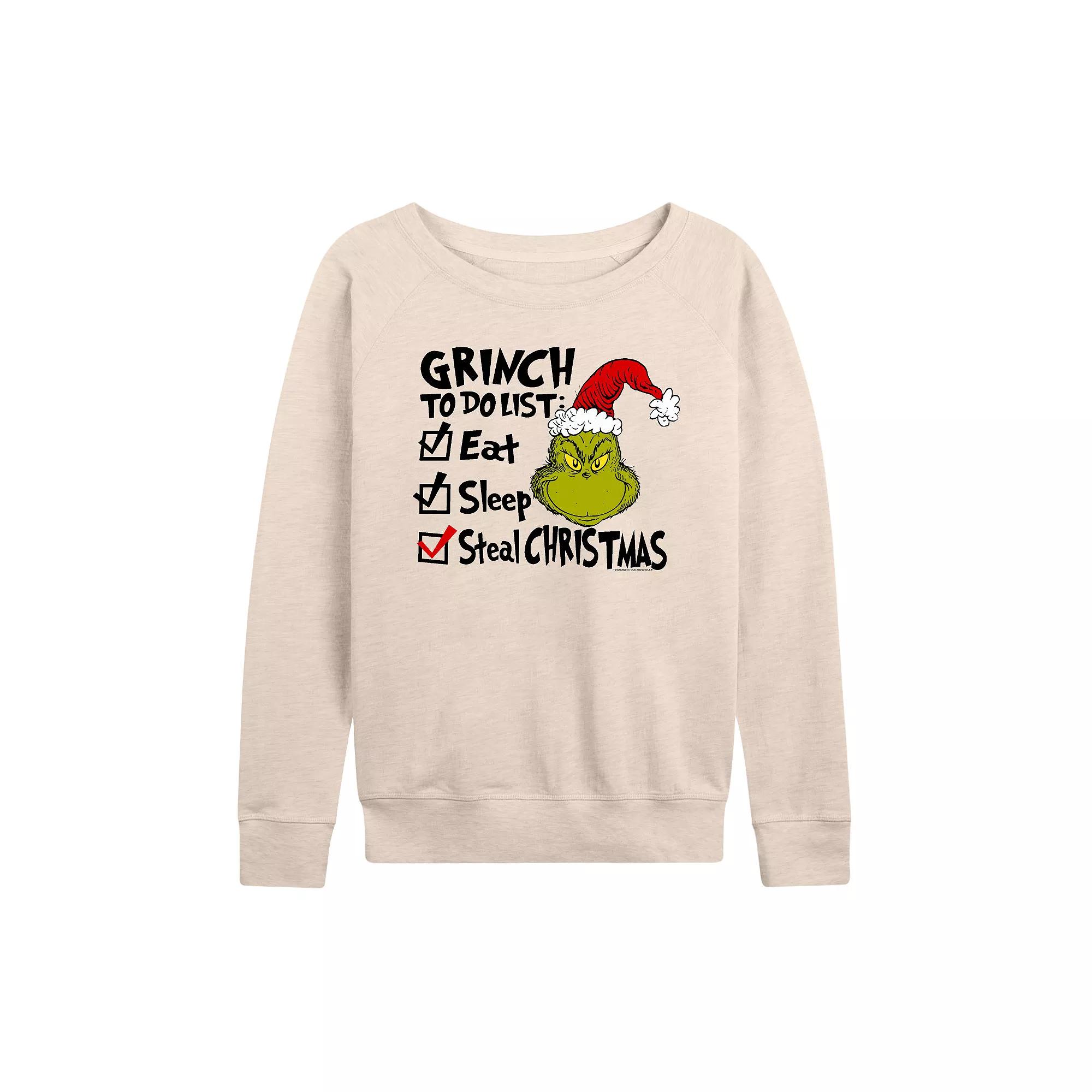 Women's Dr. Seuss The Grinch To Do List French Terry Long Sleeve Tee, Girl's,  Product Image