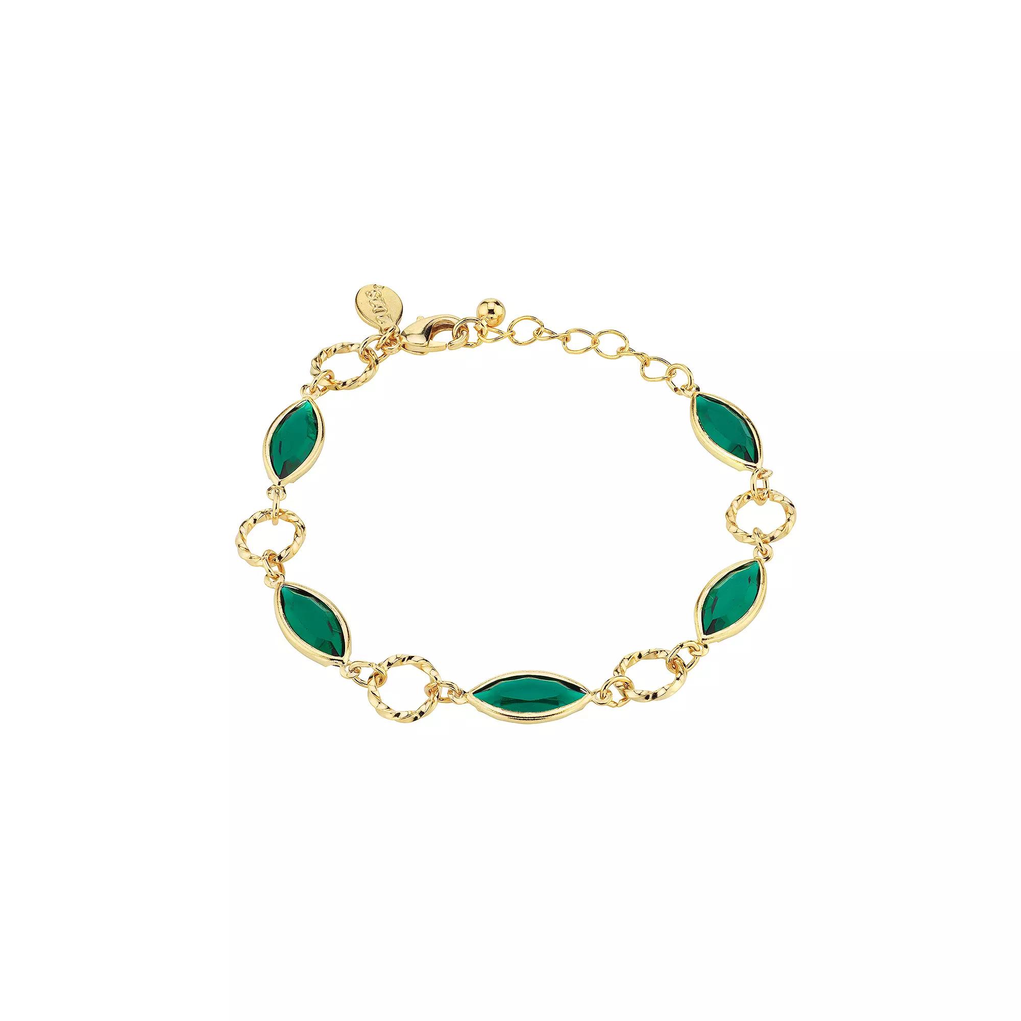 1928 Gold-Tone Green Crystal Link Bracelet, Women's Product Image