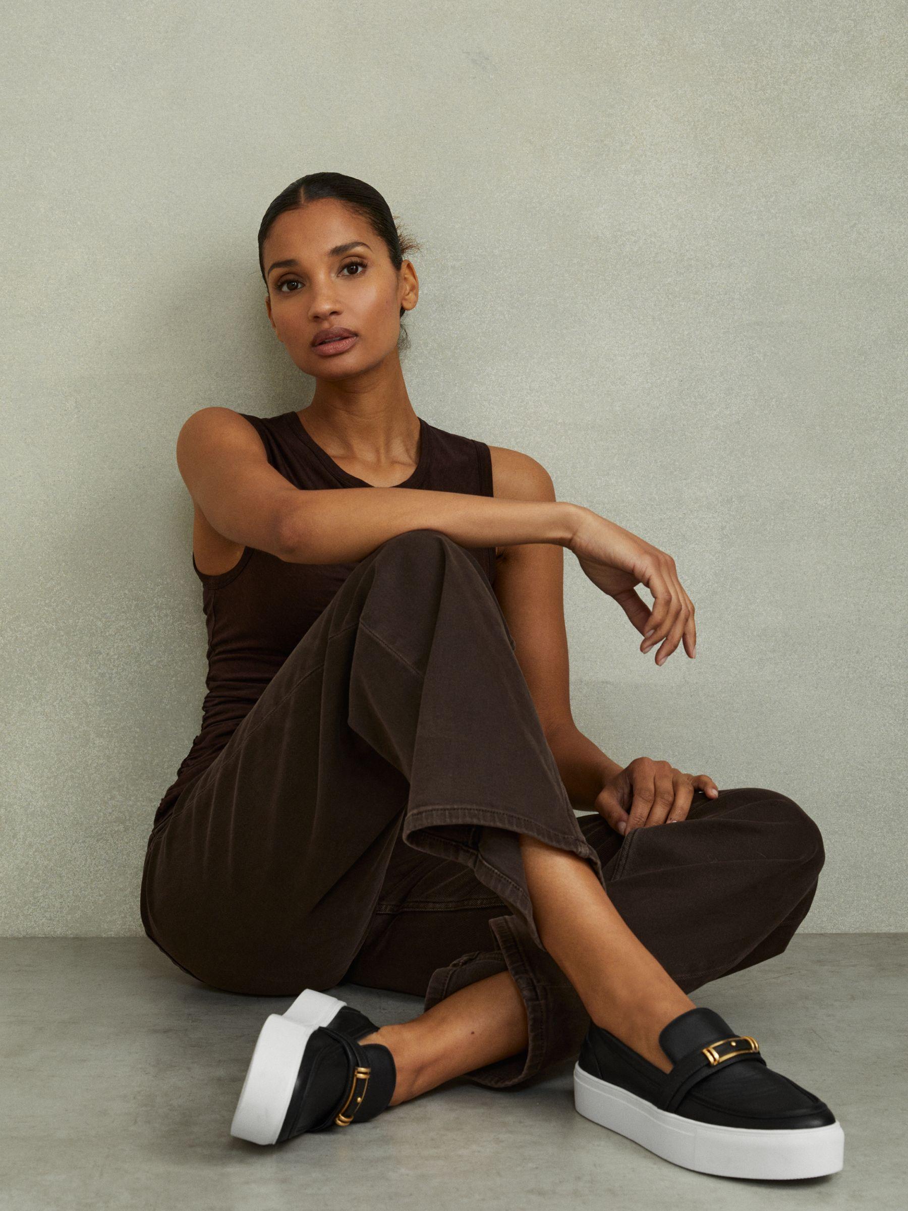 Leather Loafer Trainers in Black Product Image