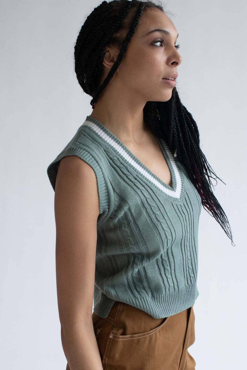 Sage Cable Tipped Sweater Vest Product Image