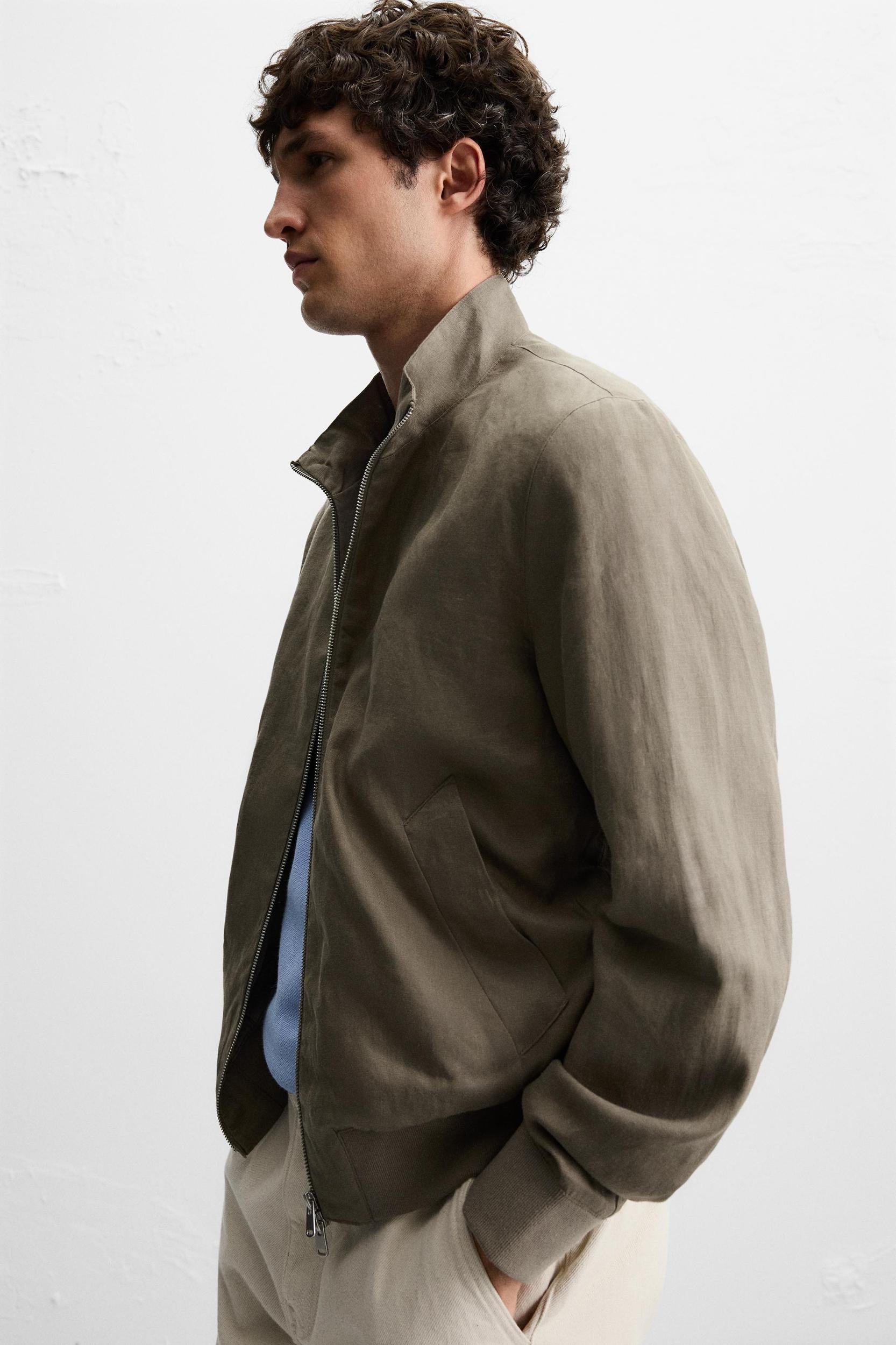 100% LINEN BOMBER JACKET Product Image
