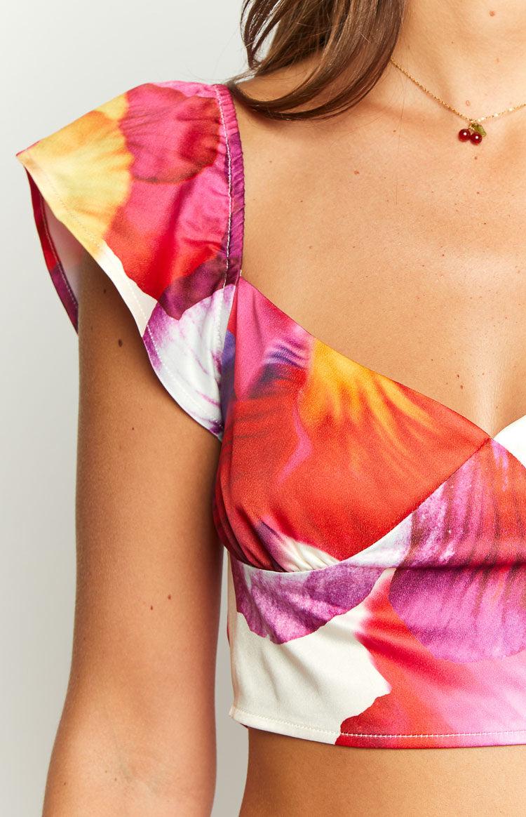 Romantic Rose Pink Floral Print Crop Top Baby Product Image